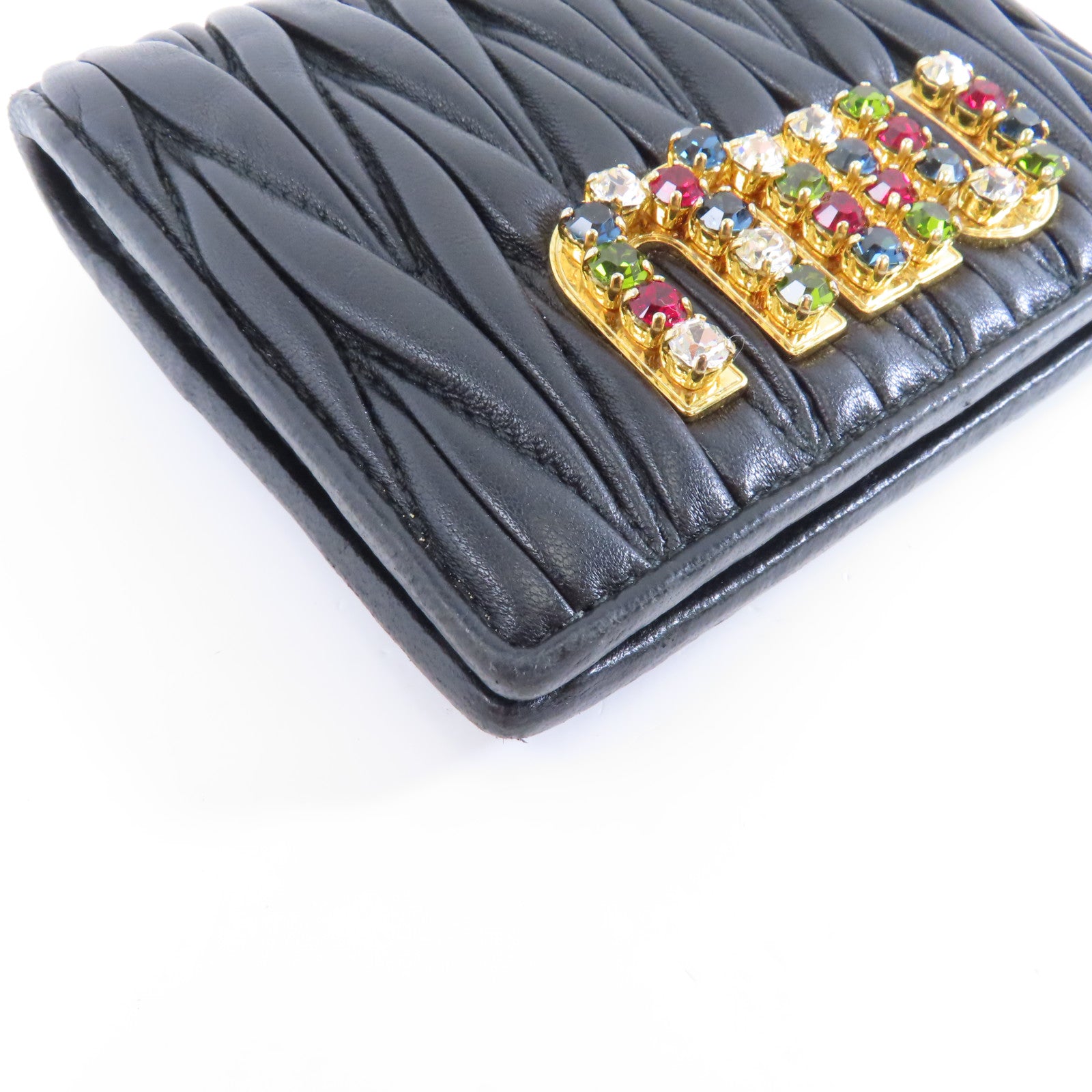Miu Miu 羊皮皮革Matelasse Wallet金扣錢包黑色