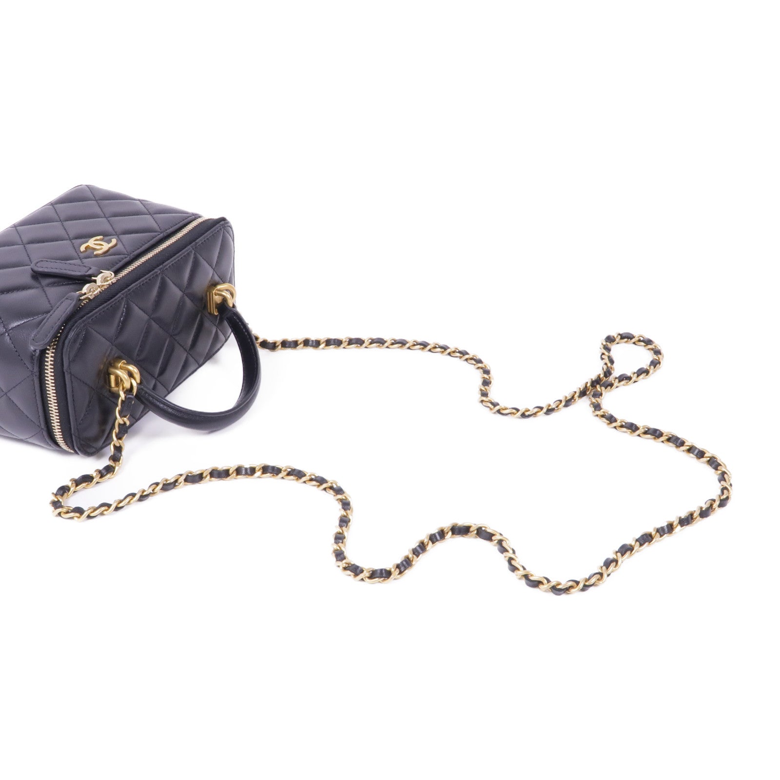CHANEL 羊皮皮革Vanity Case金扣鏈帶手挽肩背兩用袋