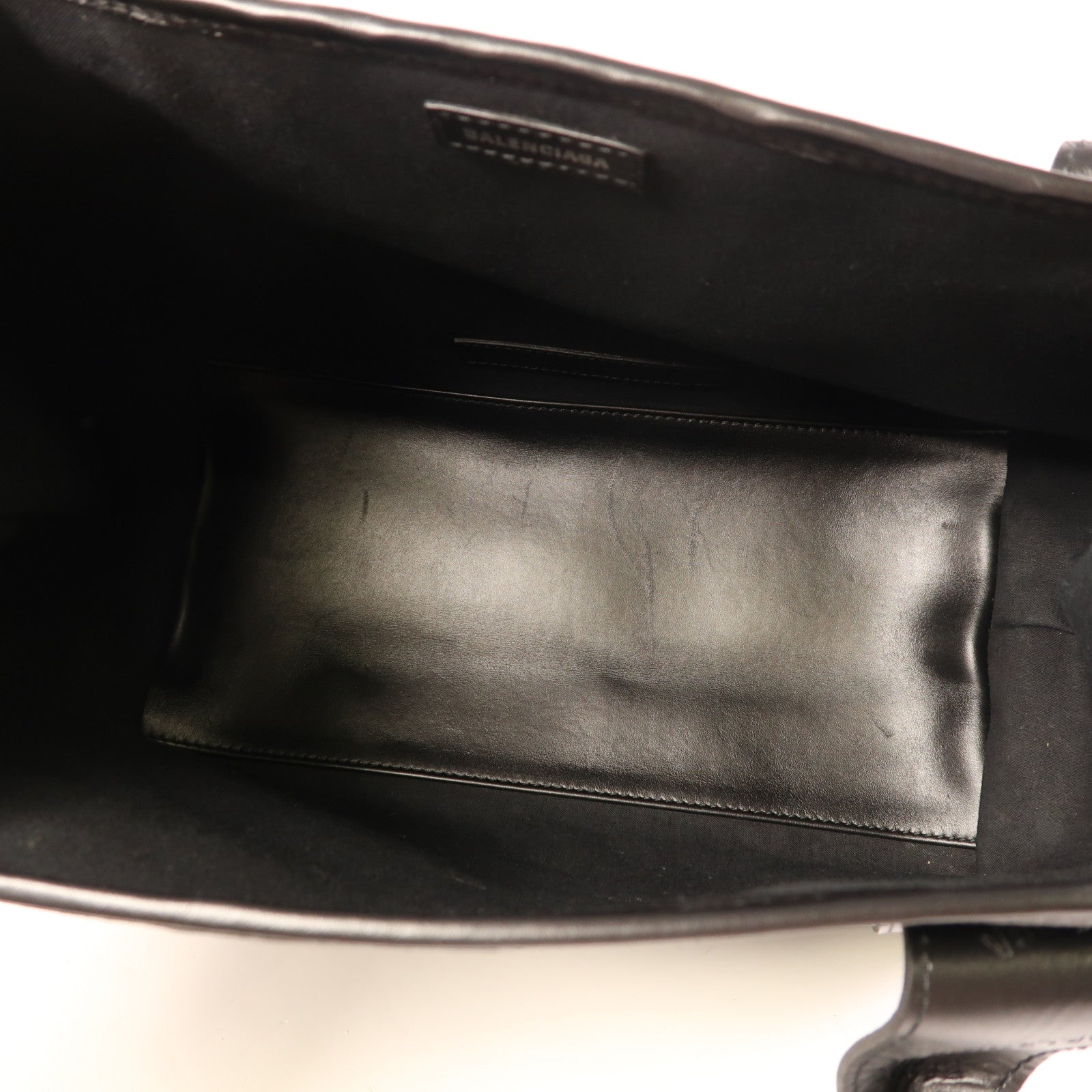 BALENCIAGA Navy Cabas Handbag 339933 Calfskin Leather Black