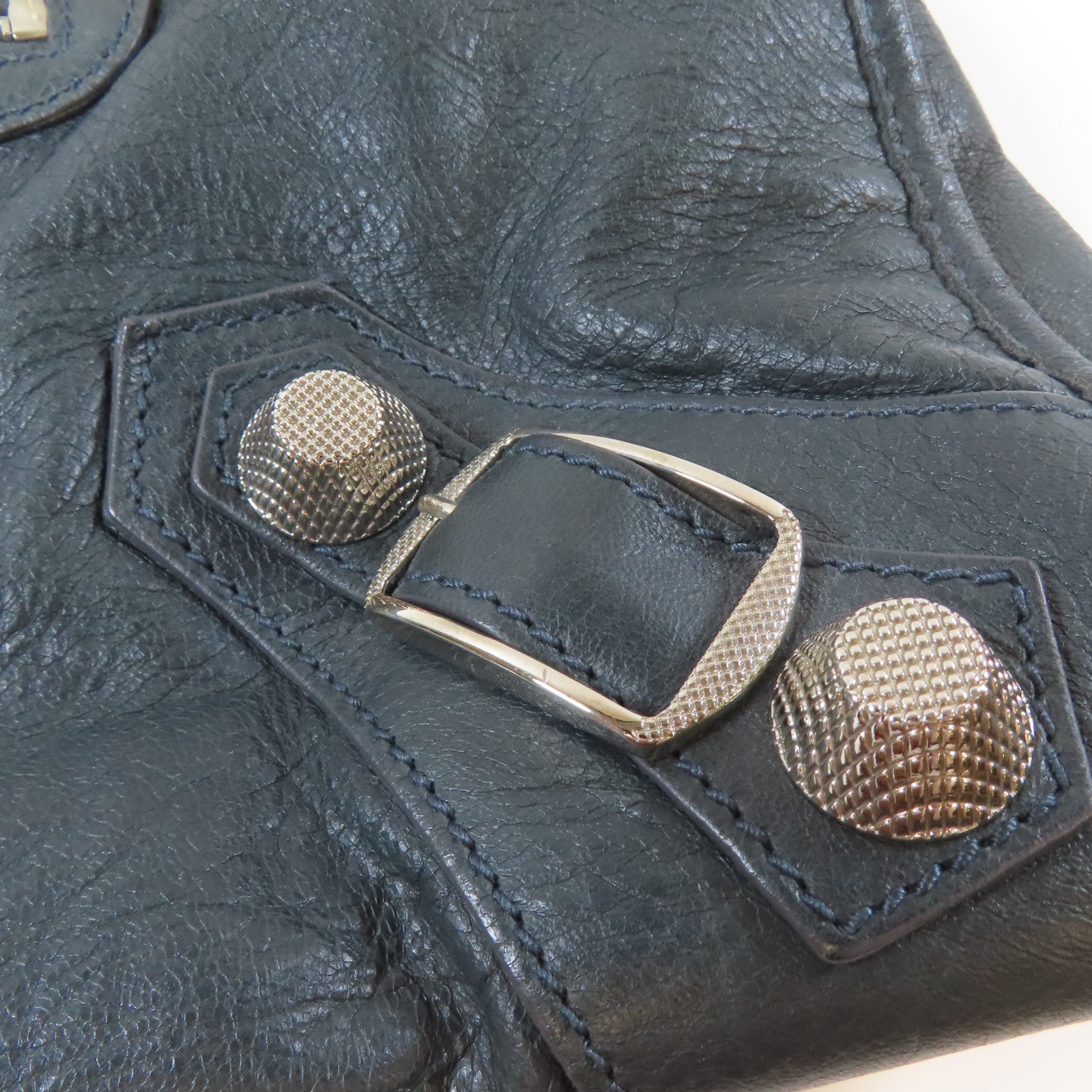 BALENCIAGA 牛皮皮革Giant Work銀扣手挽袋綠色