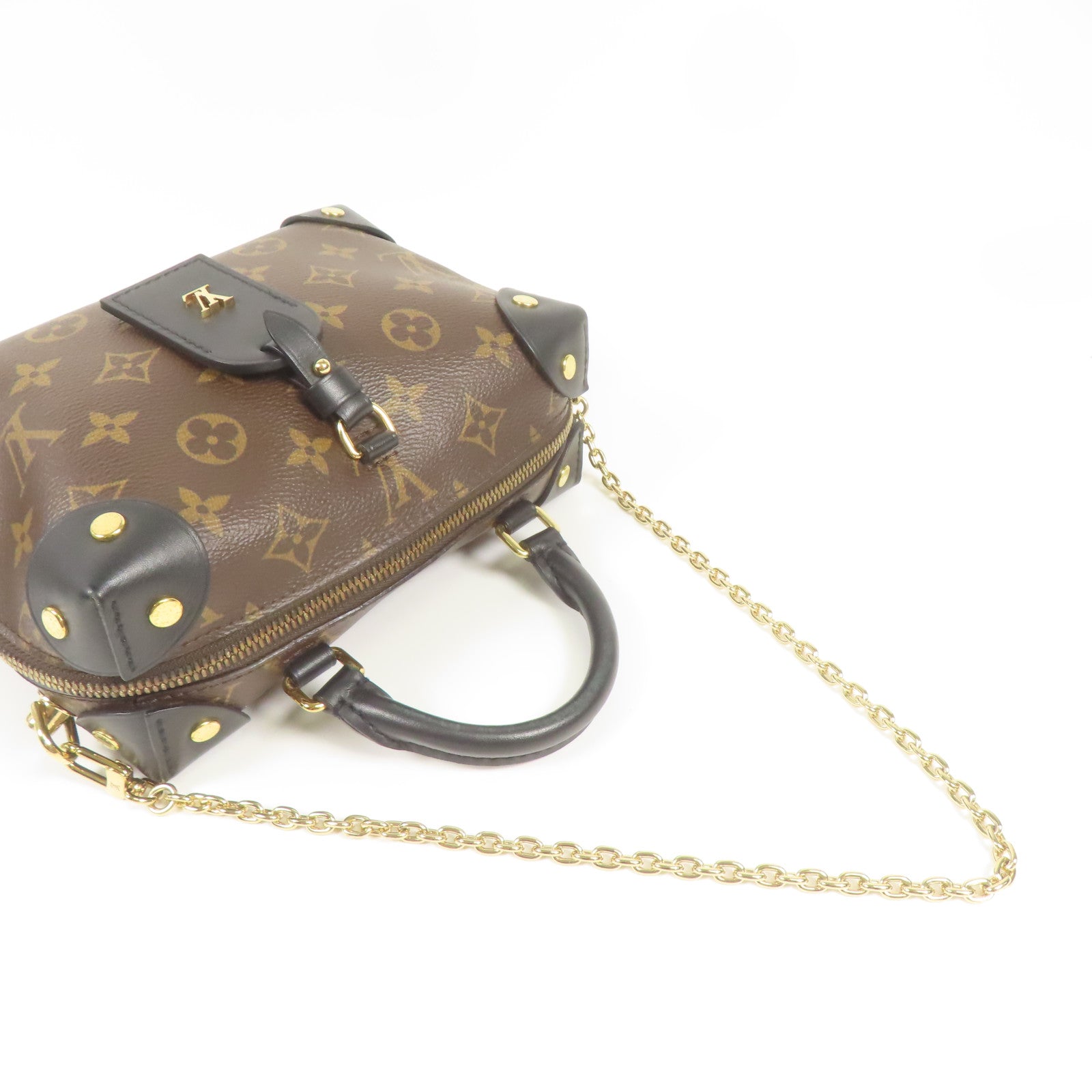 LOUIS VUITTON Monogram Petite Malle Souple金扣手挽肩背兩用袋棕色
