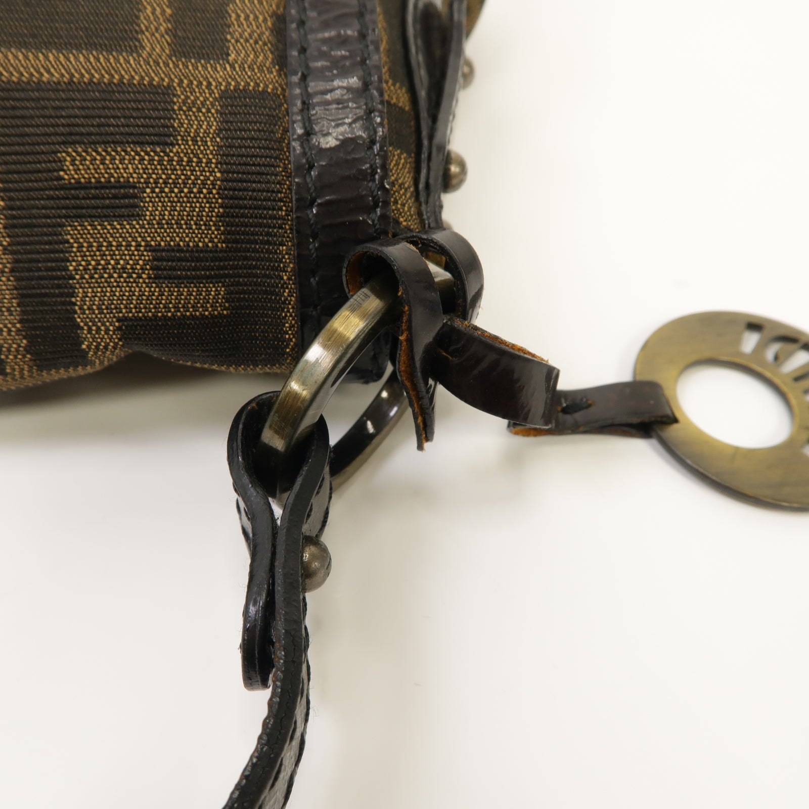 FENDI 帆布Chef Shoulder Bag金扣肩背袋啡色
