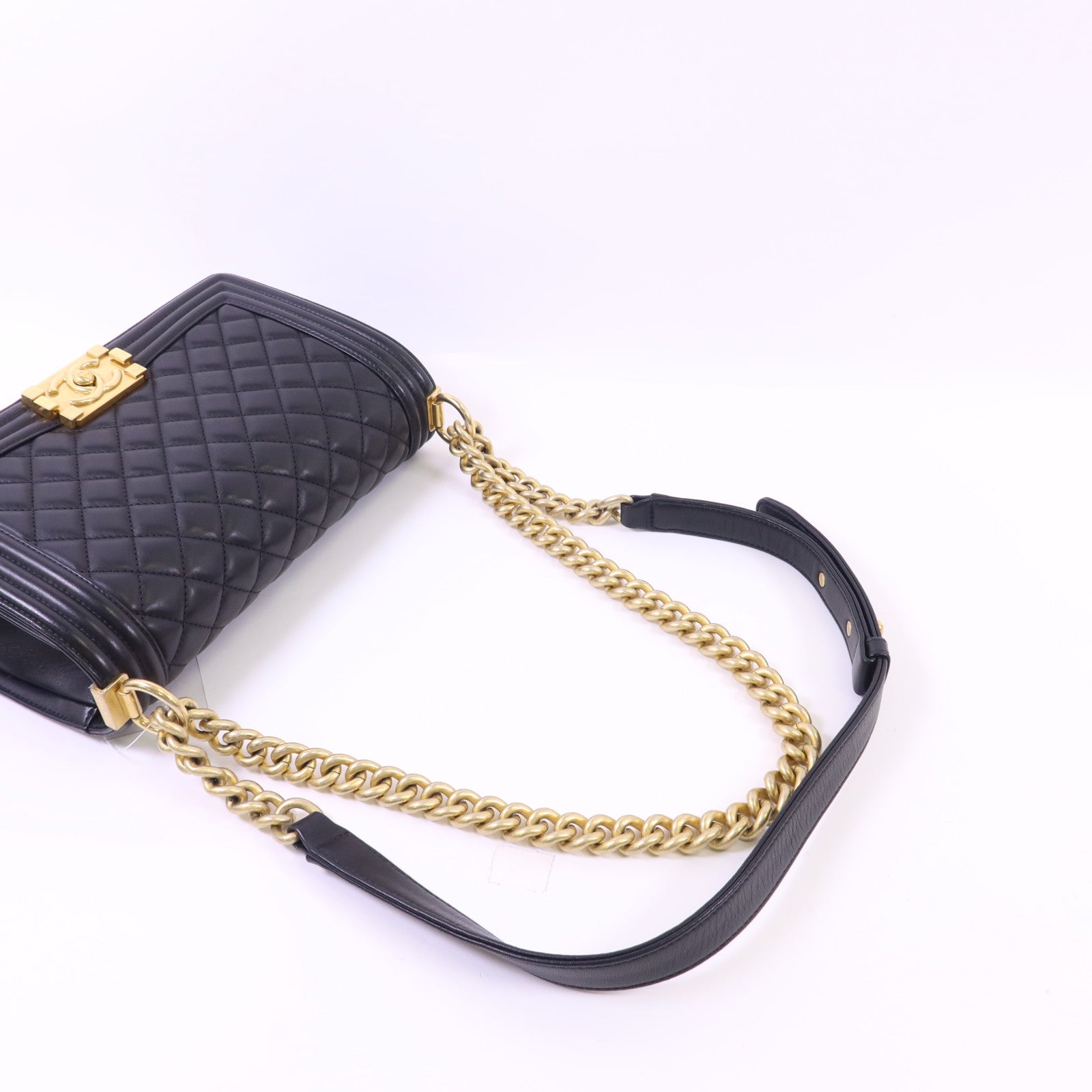 CHANEL 羊皮皮革Boy 25金扣鏈帶肩背袋