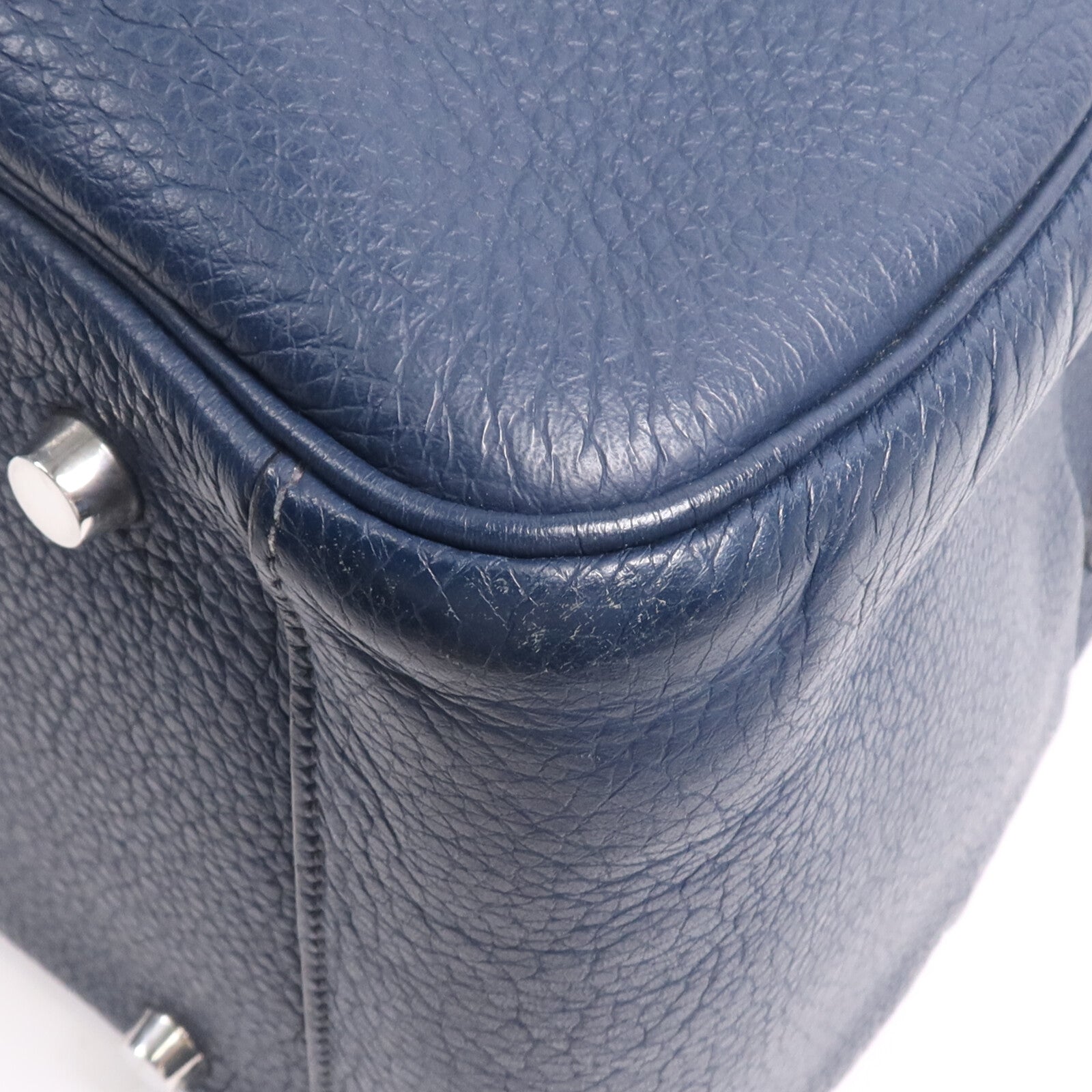 HERMES Clemence皮革Lindy 34銀扣手挽肩背兩用袋Navy