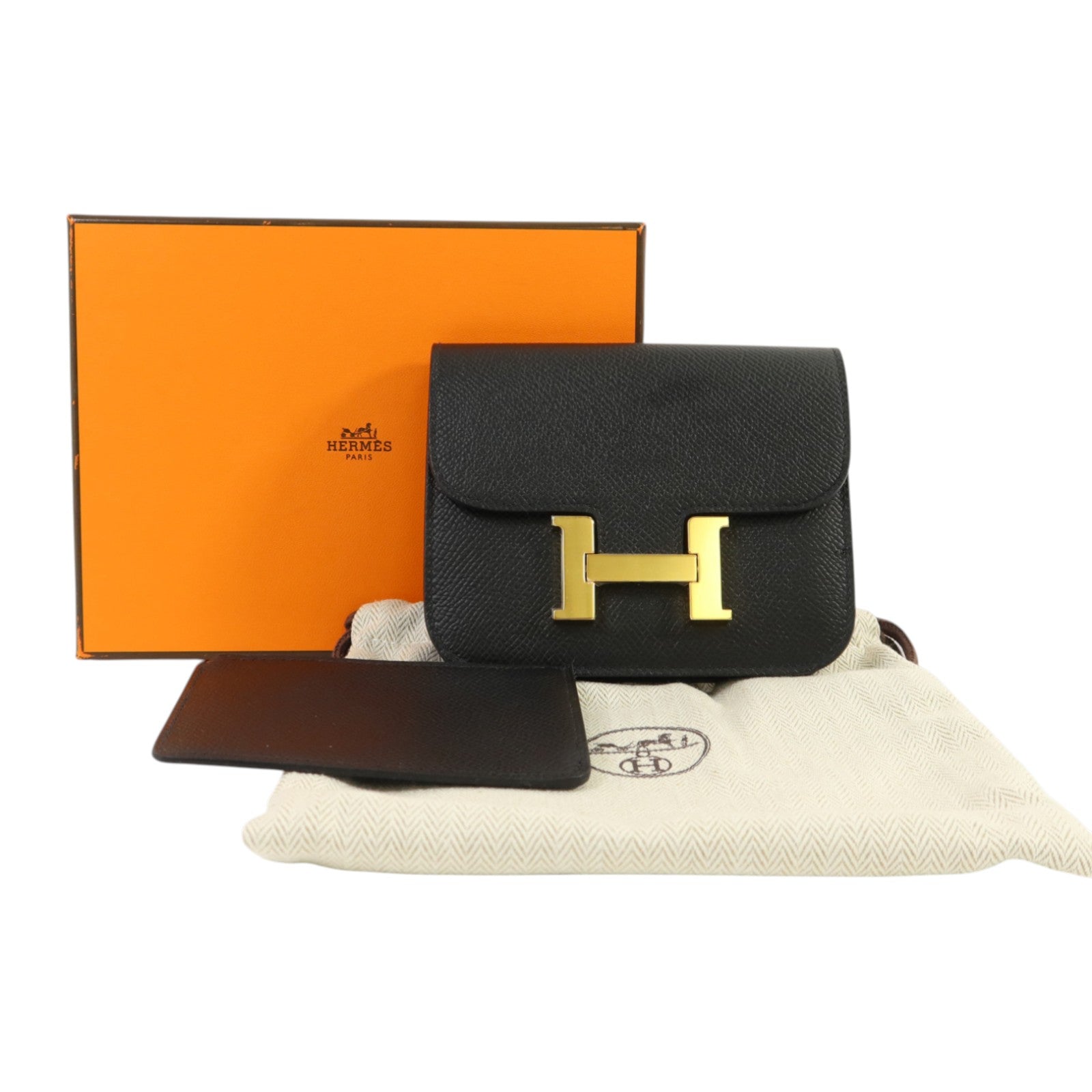 HERMES Epsom皮革Constance Slim金扣錢包Noir
