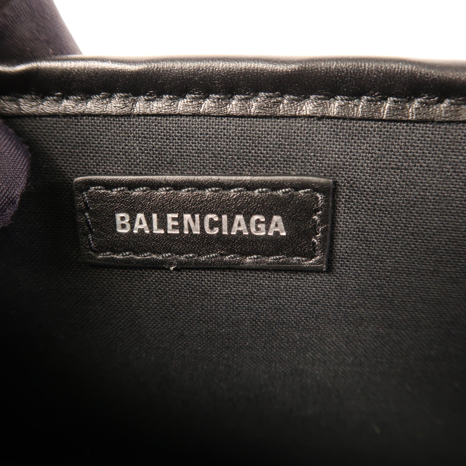BALENCIAGA Navy Cabas Handbag 339933 Calfskin Leather Black