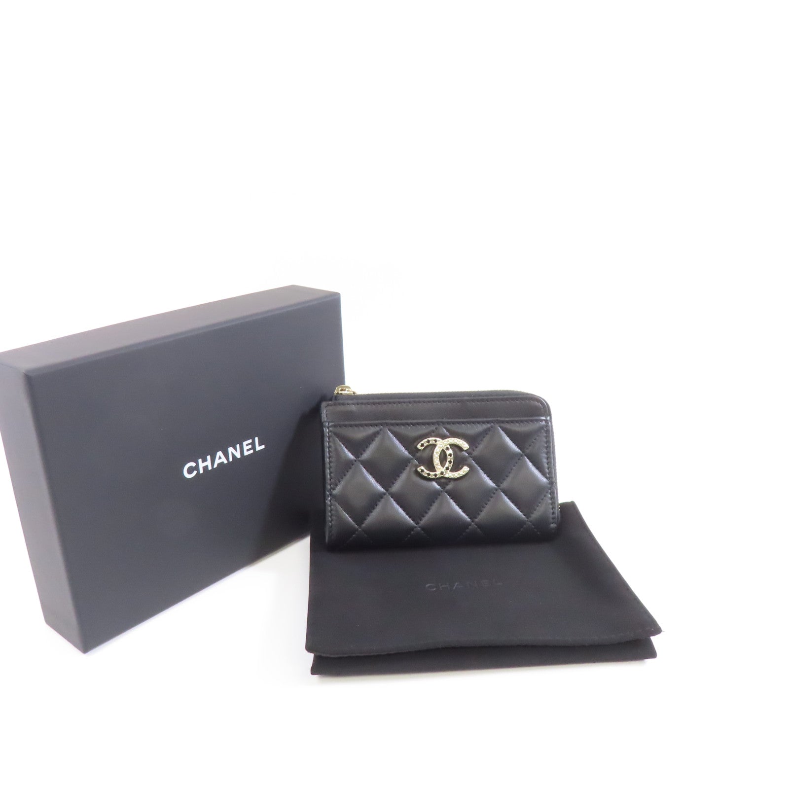 CHANEL 菱格羊皮皮革Card Case金扣卡片套黑色