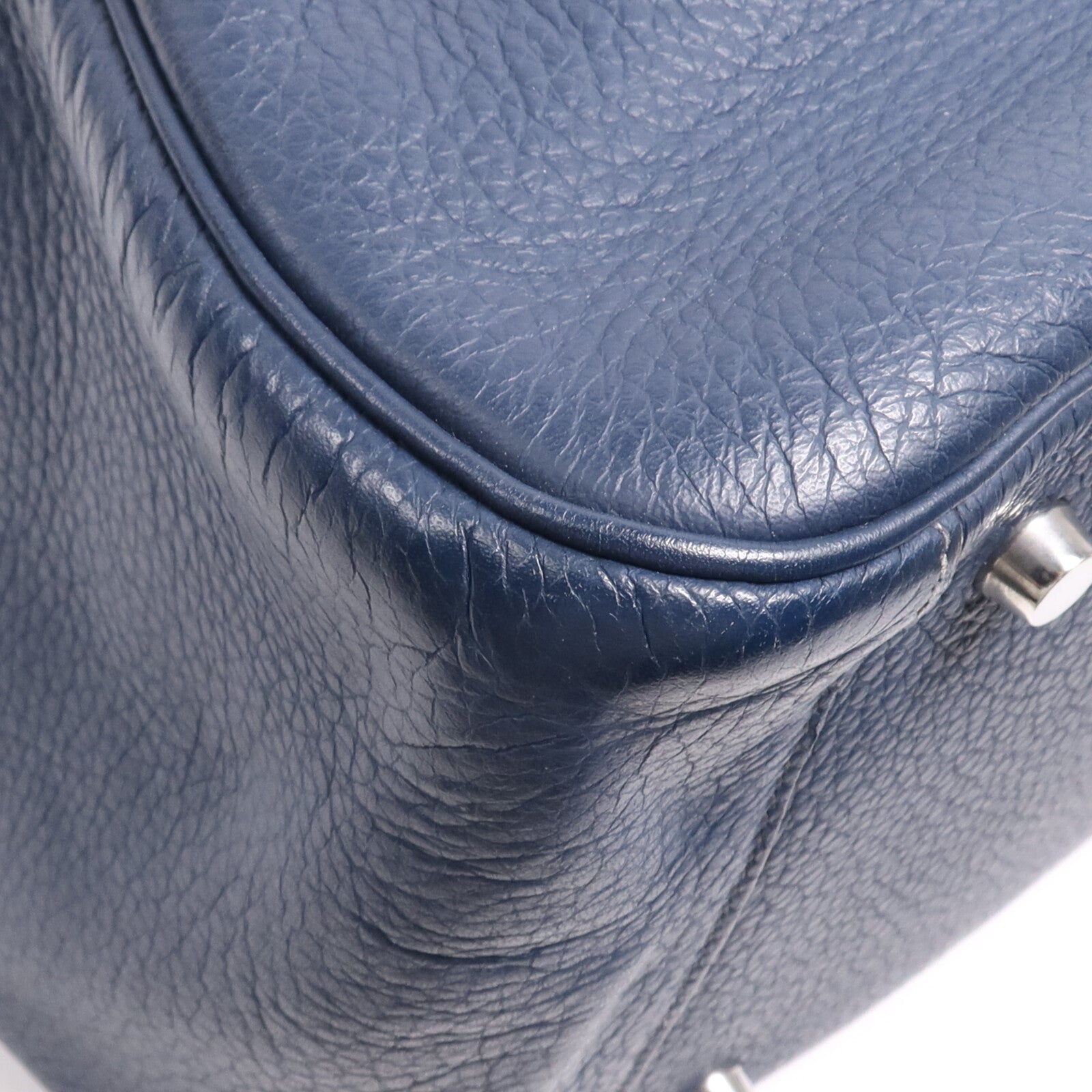 HERMES Clemence皮革Lindy 34銀扣手挽肩背兩用袋Navy