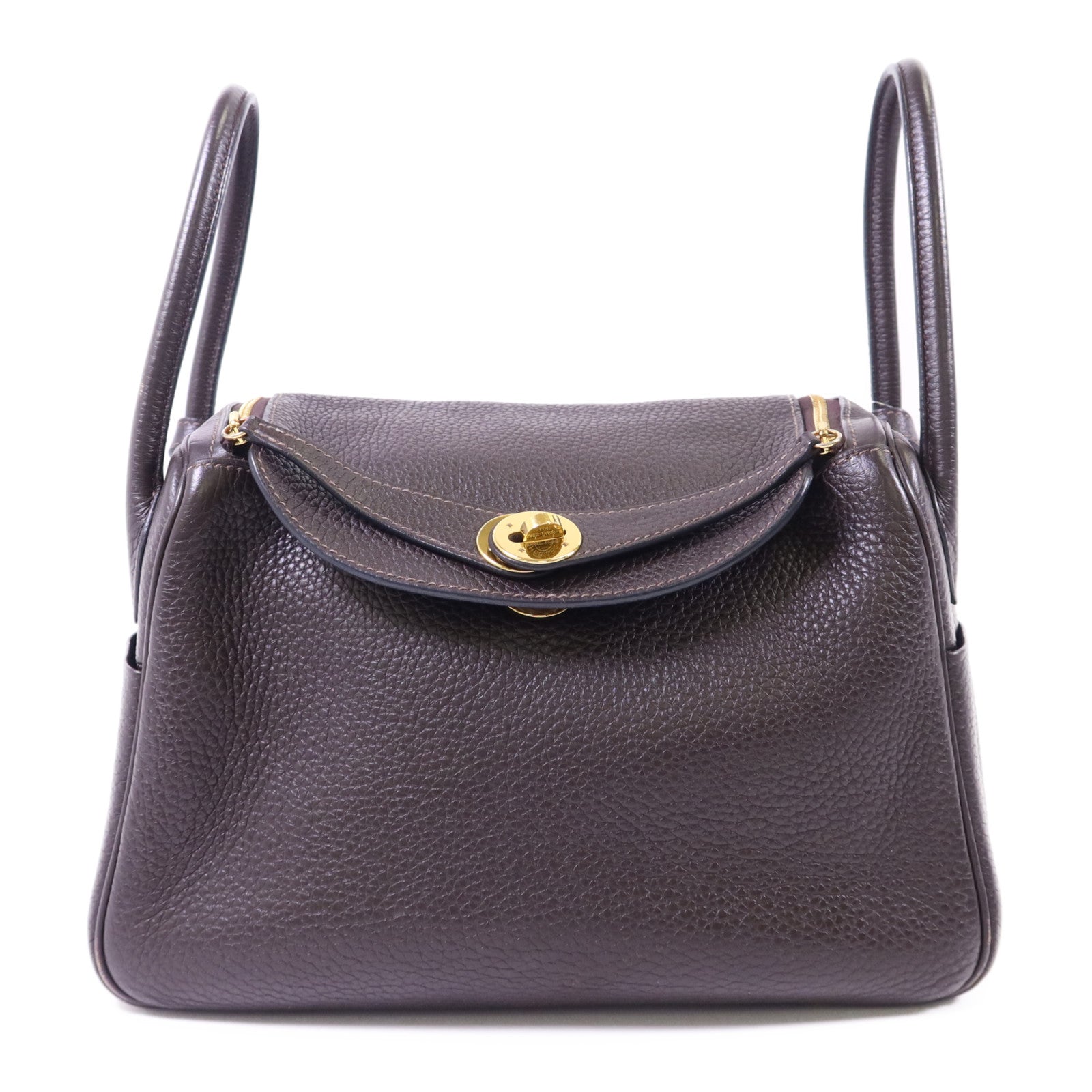 HERMES Clemence皮革Lindy 26金扣手挽肩背兩用袋Ebene