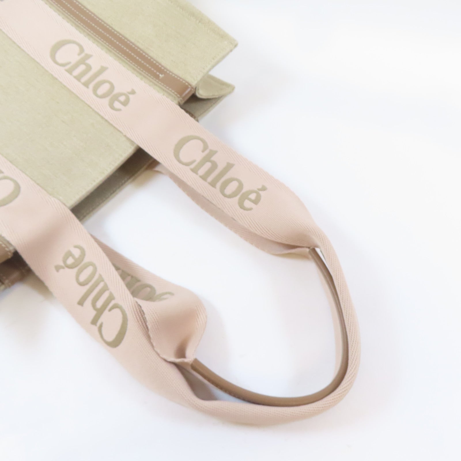 Chloe 帆布Woody Tote Bag肩背袋米色/粉紅色