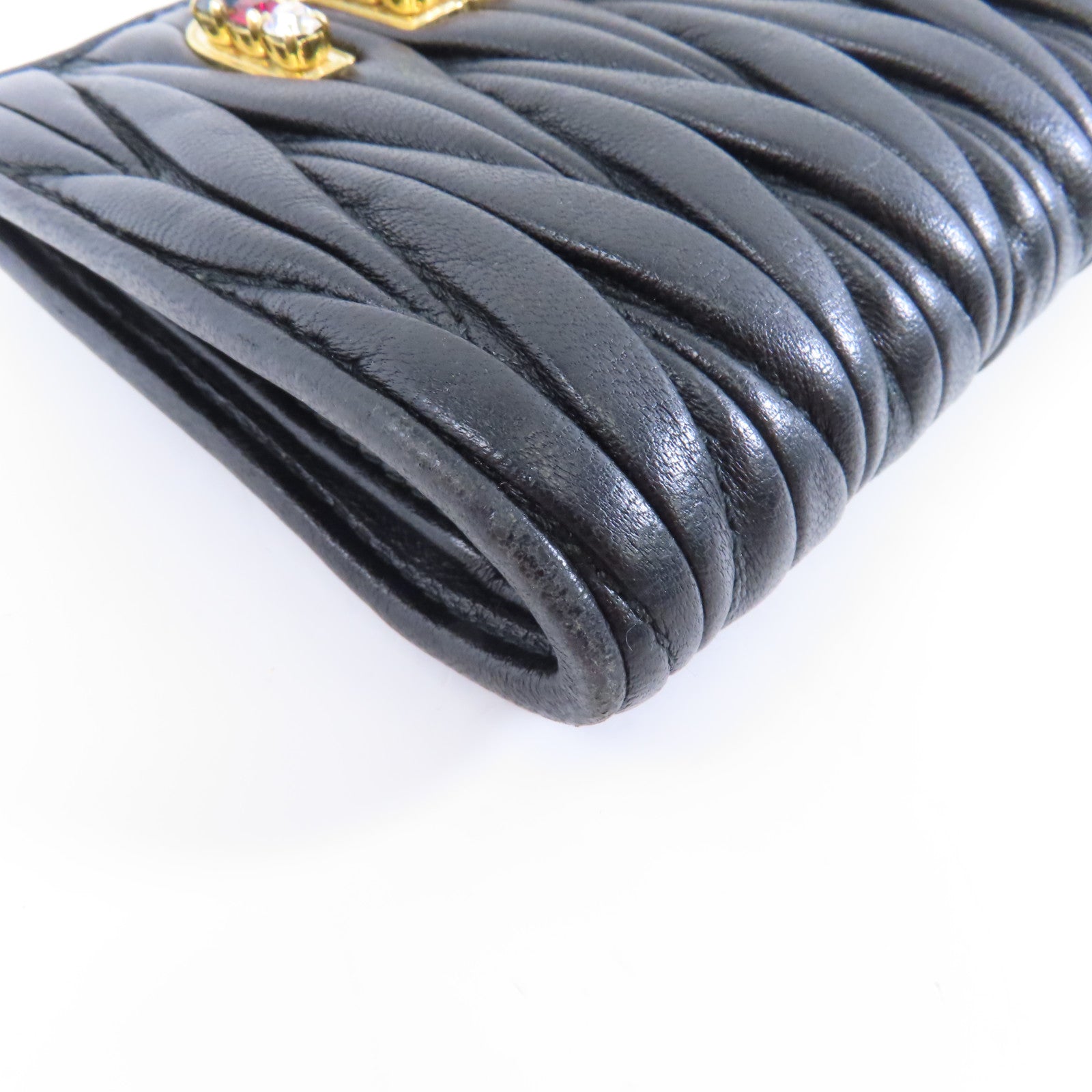 Miu Miu 羊皮皮革Matelasse Wallet金扣錢包黑色