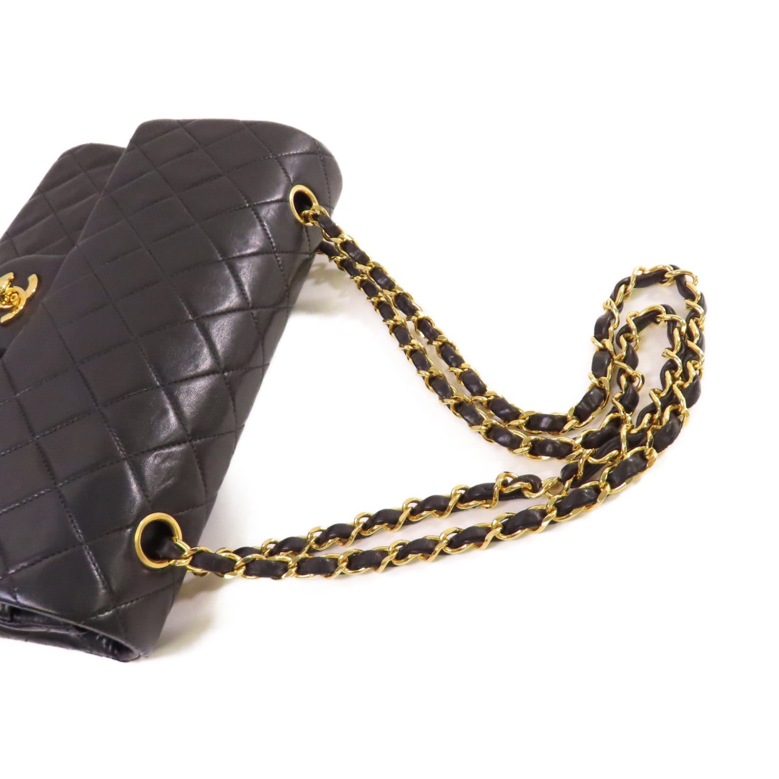 CHANEL 菱格牛皮皮革Vintage Classic Chain Shoulder Bag金扣鏈帶肩背袋黑色