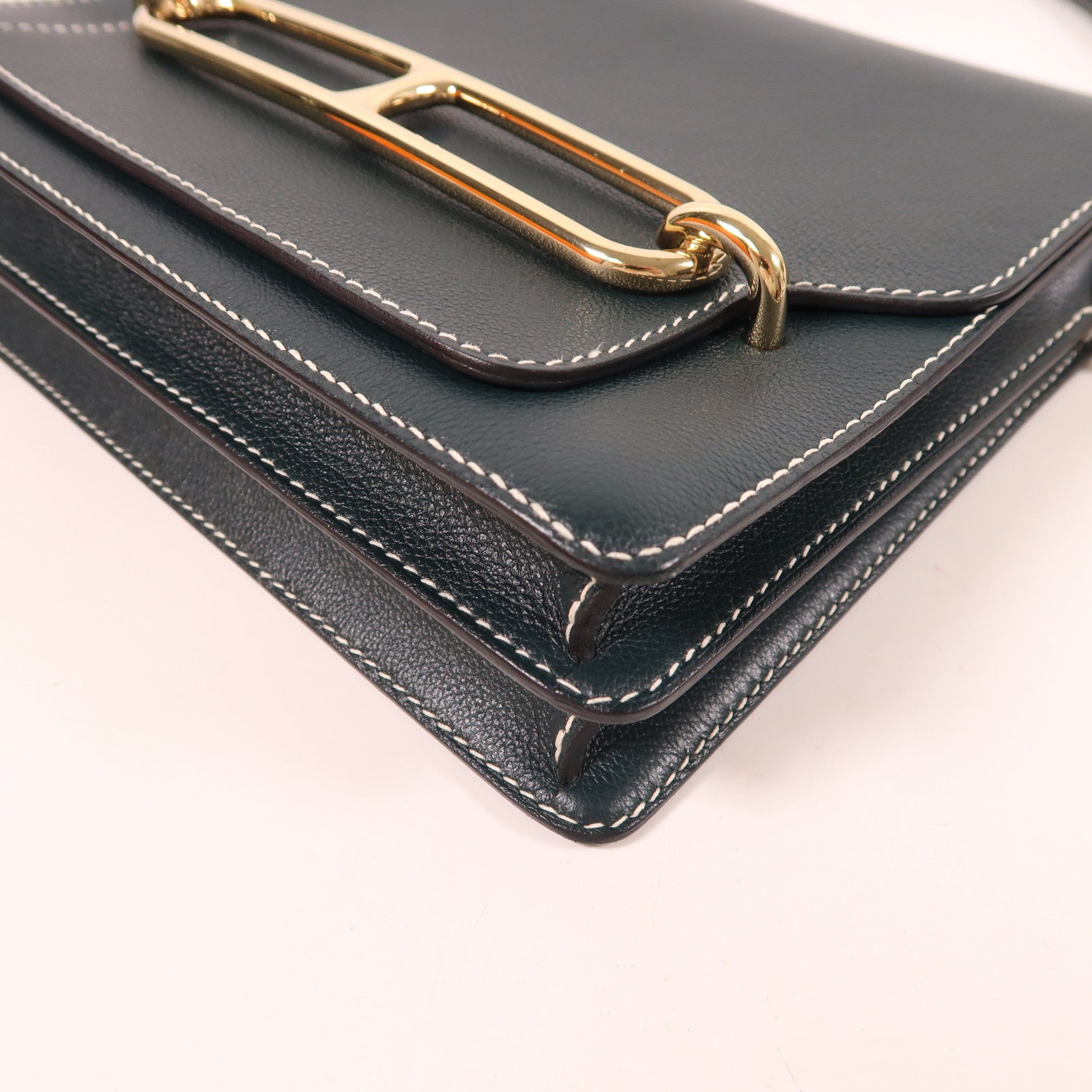 HERMES Evercolor皮革Roulis 23金扣肩背袋Vert Cypres