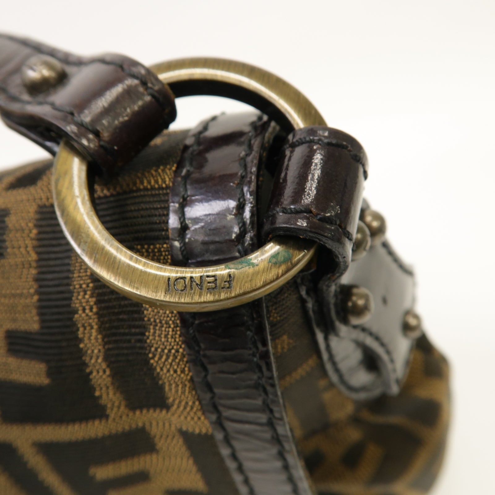 FENDI 帆布Chef Shoulder Bag金扣肩背袋啡色