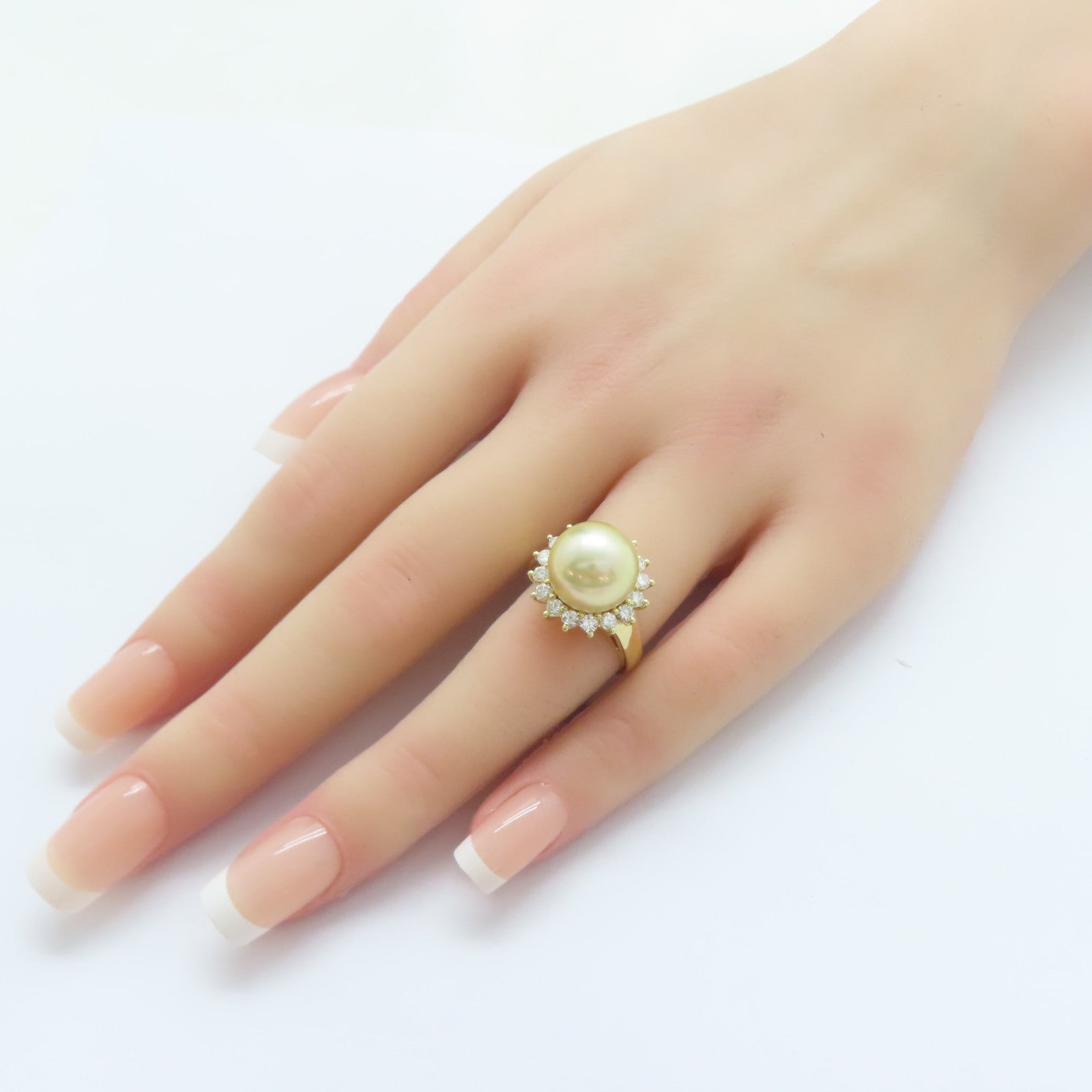 JEWELRY 【激減優惠】18K黃金/Pearl 11.5mm/鑽石Pearl Ring戒指US#6.25