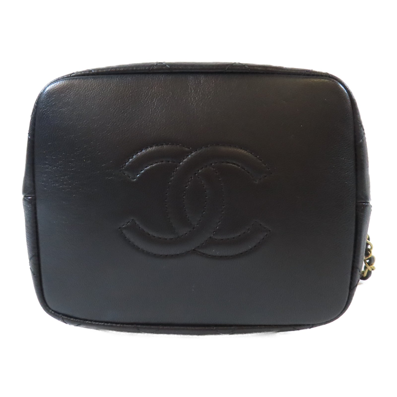 CHANEL 菱格羊皮皮革Bucket Bag金扣手挽肩背兩用袋黑色