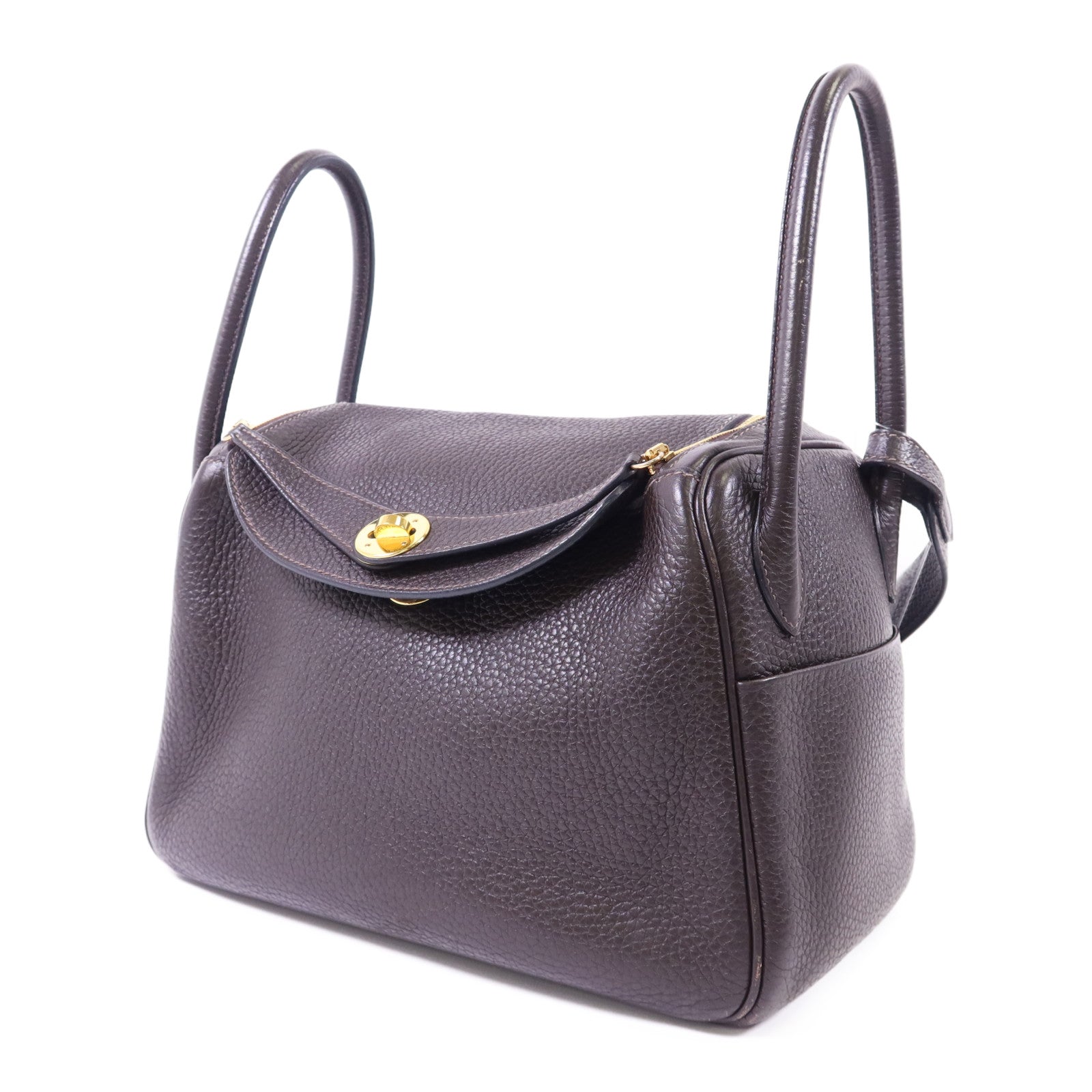 HERMES Clemence皮革Lindy 26金扣手挽肩背兩用袋Ebene