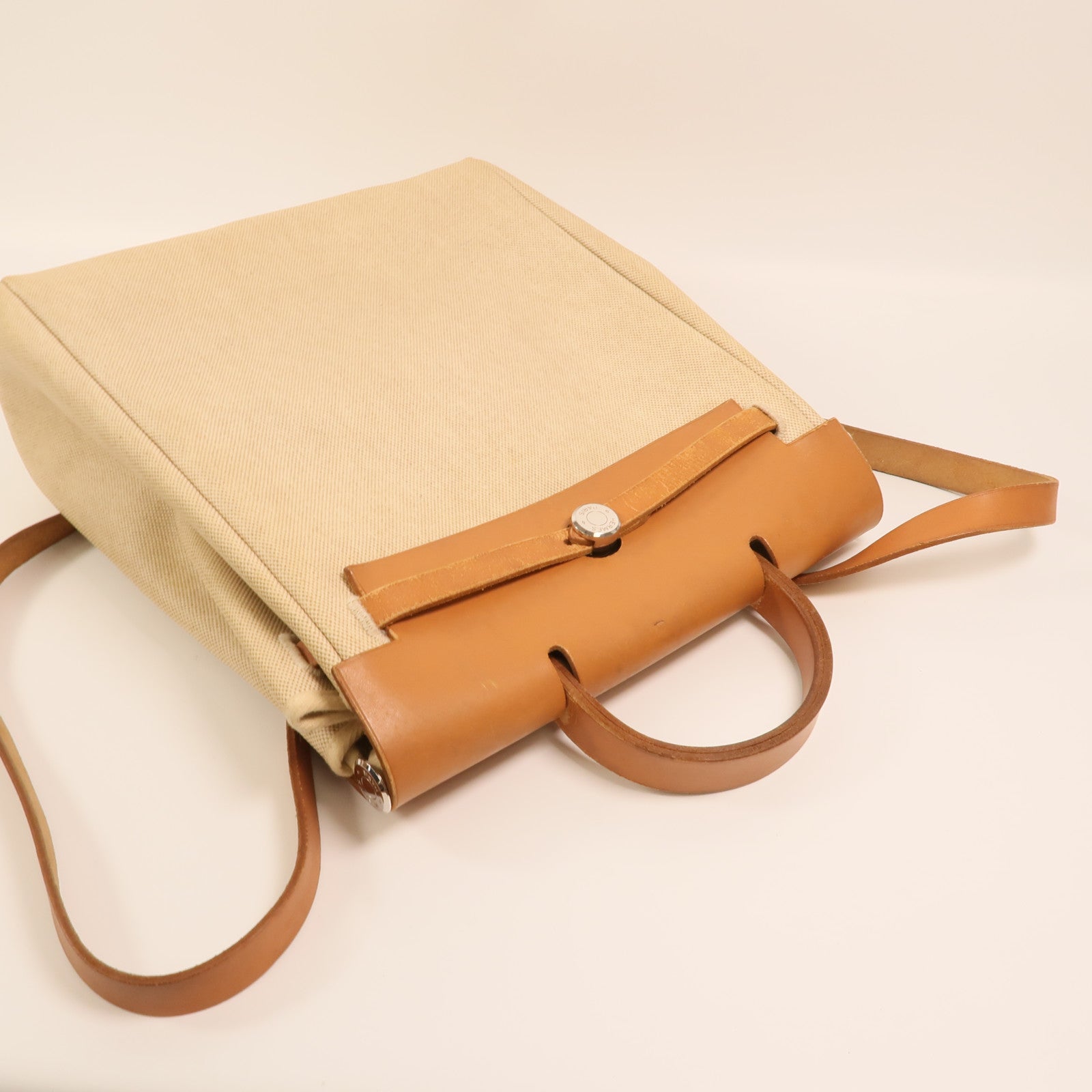 HERMES 帆布Herbag A Dos Zip銀扣背包Gold