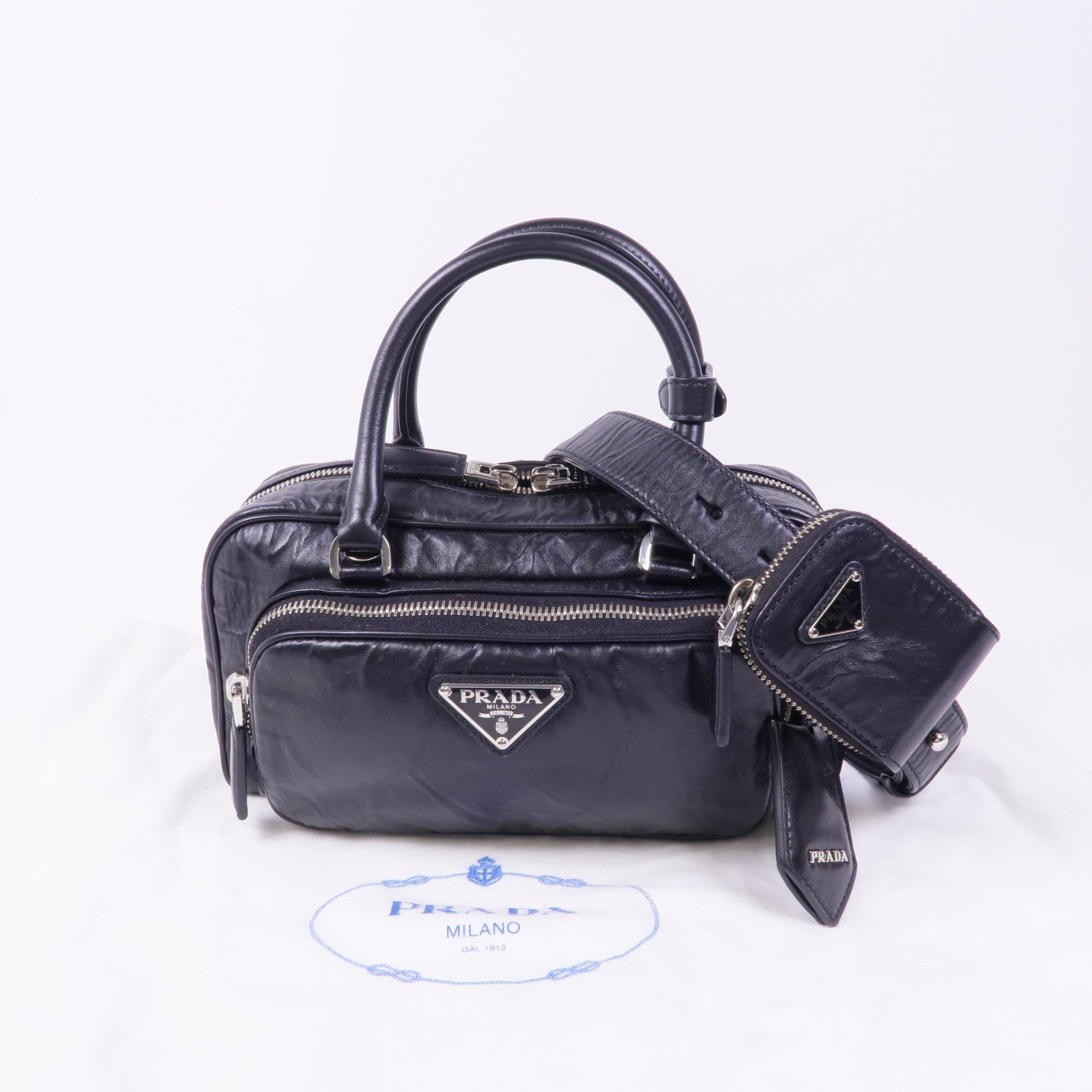 PRADA 牛皮皮革2 Way Shoulder Bag銀扣手挽肩背兩用袋