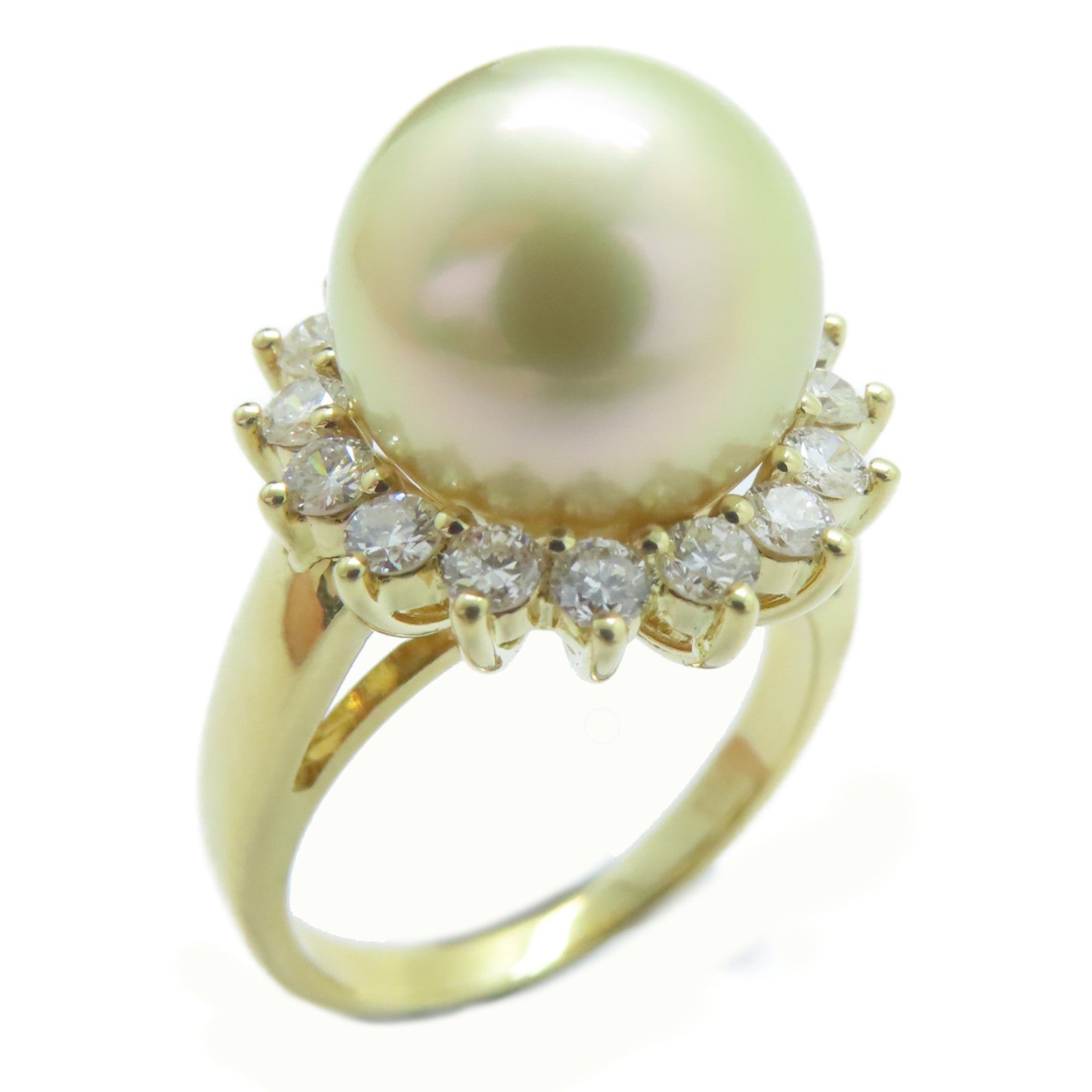 JEWELRY 【激減優惠】18K黃金/Pearl 11.5mm/鑽石Pearl Ring戒指US#6.25