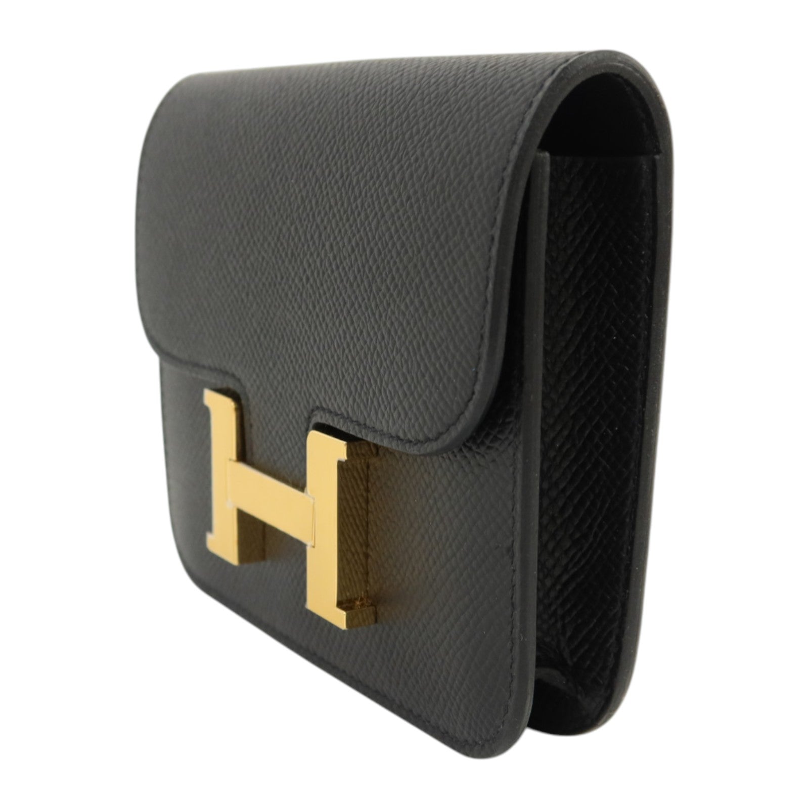 HERMES Epsom皮革Constance Slim金扣錢包Noir