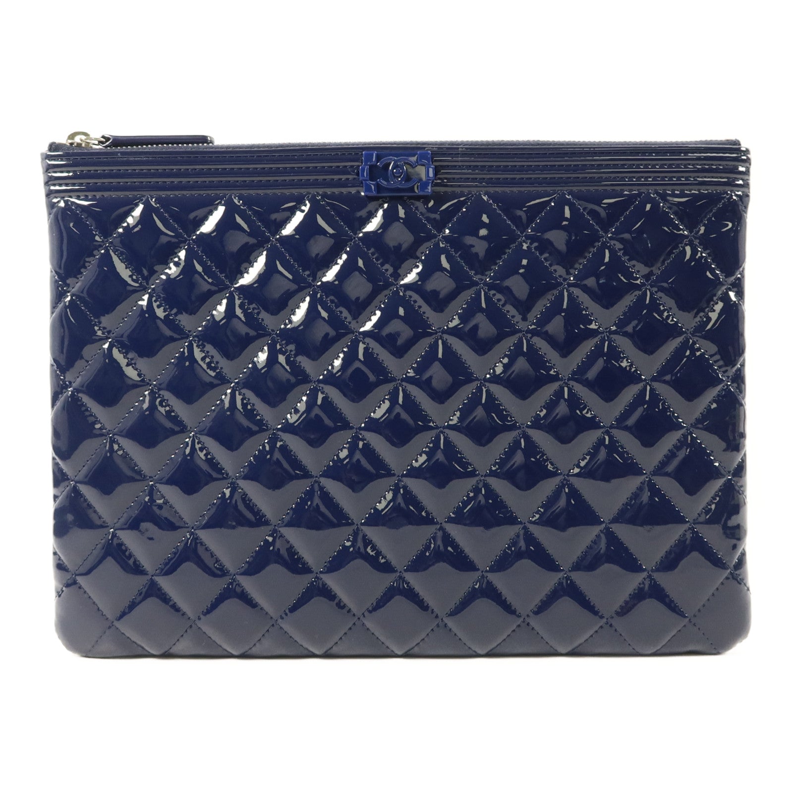 CHANEL 漆皮皮革Pouch銀扣小袋