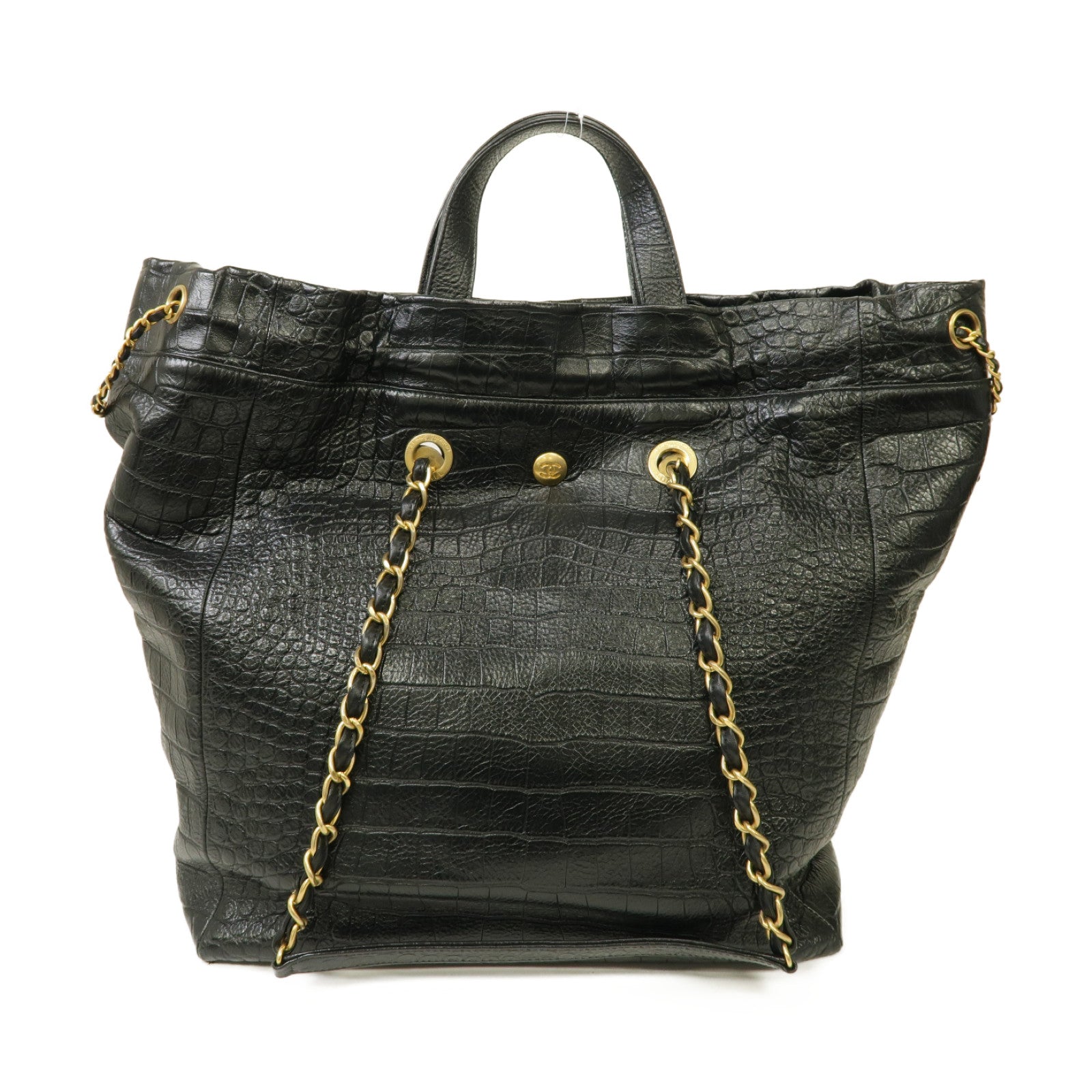 CHANEL 【激減優惠】牛皮皮革Chain Shoulder Shopping Bag金扣手挽肩背兩用袋黑色