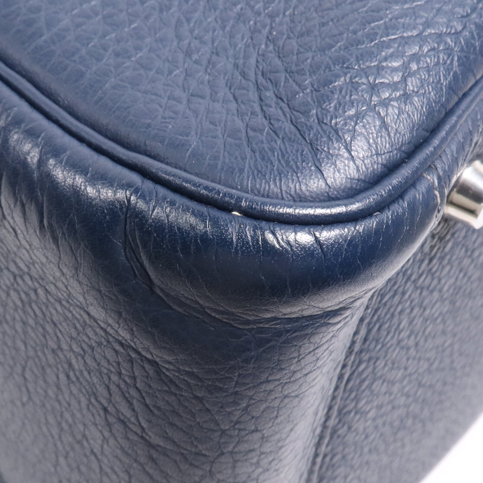 HERMES Clemence皮革Lindy 34銀扣手挽肩背兩用袋Navy