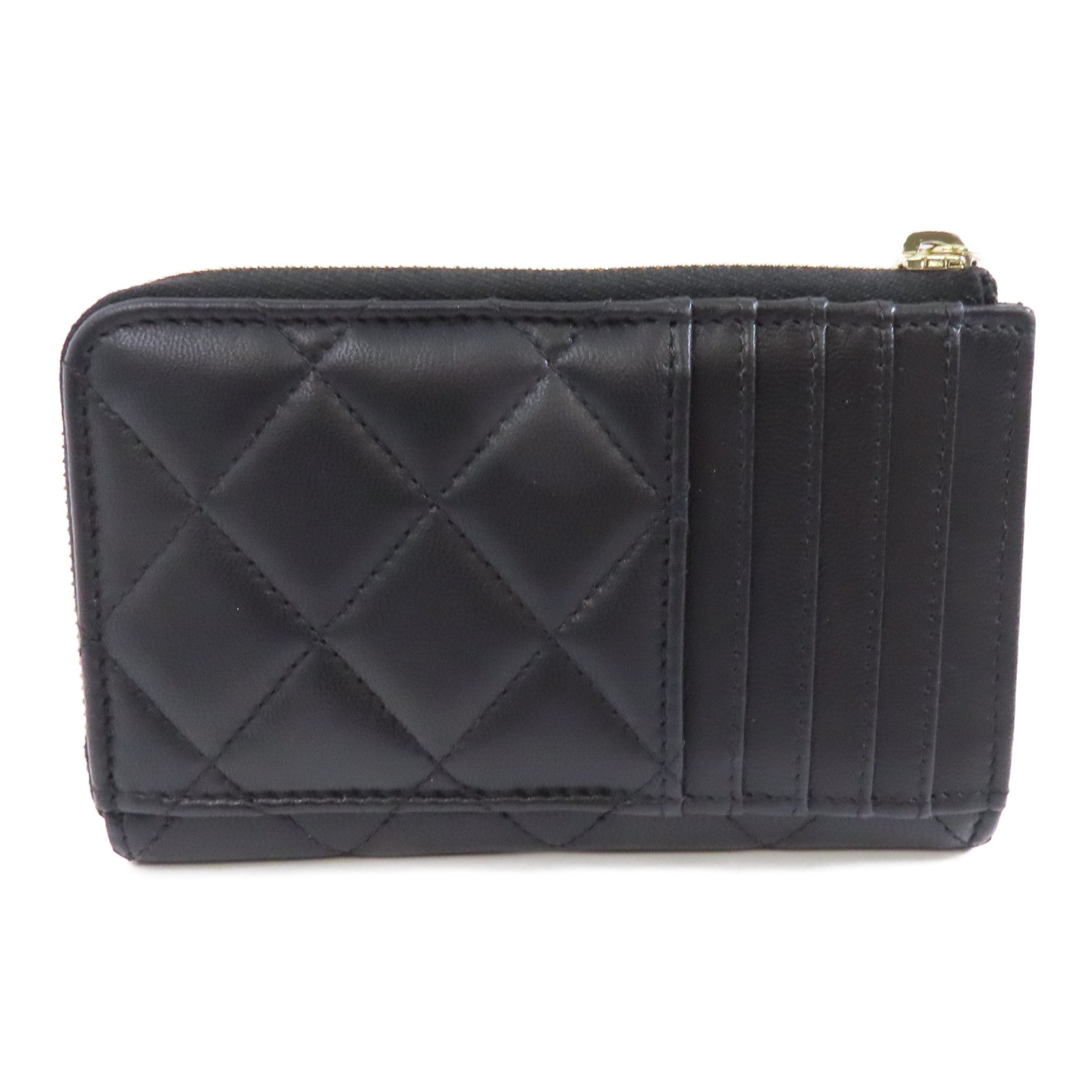 CHANEL 菱格羊皮皮革Card Case金扣卡片套黑色