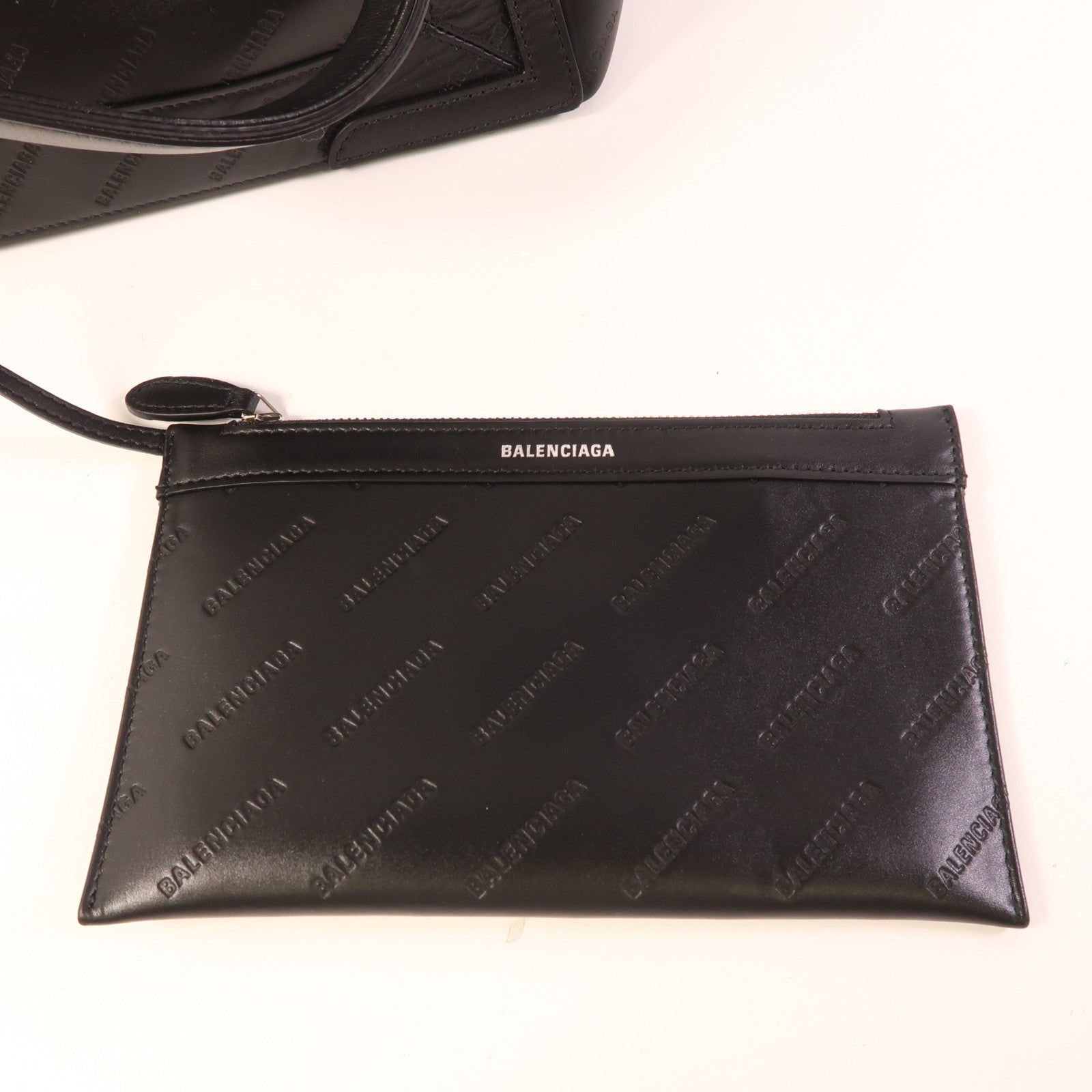 BALENCIAGA Navy Cabas Handbag 339933 Calfskin Leather Black