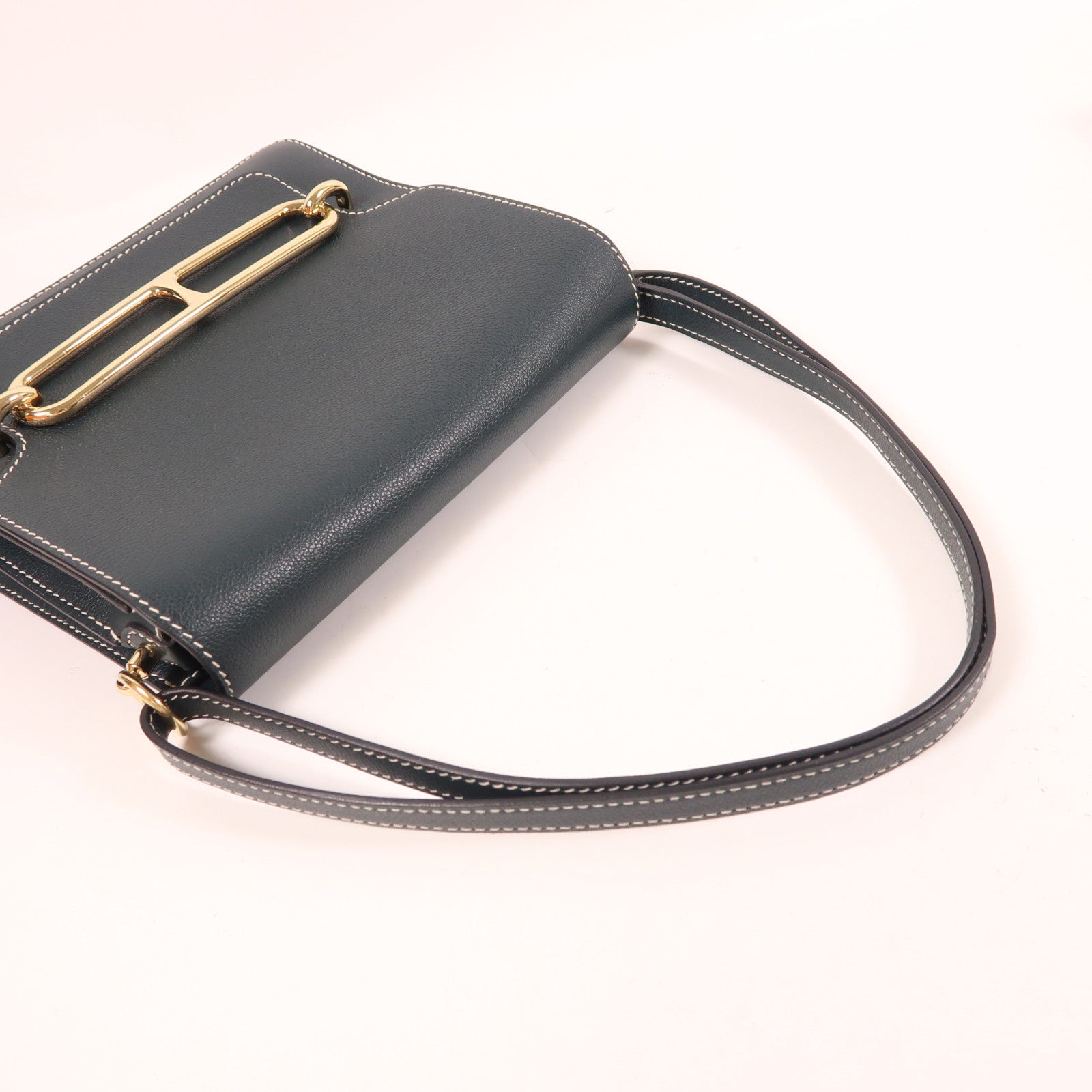 HERMES Evercolor皮革Roulis 23金扣肩背袋Vert Cypres