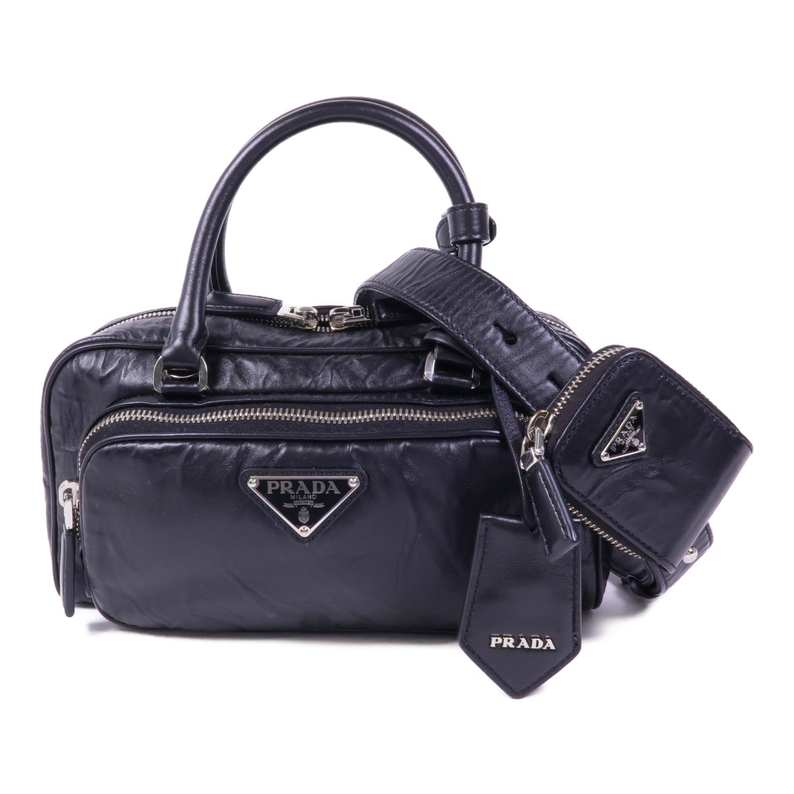 PRADA 牛皮皮革2 Way Shoulder Bag銀扣手挽肩背兩用袋