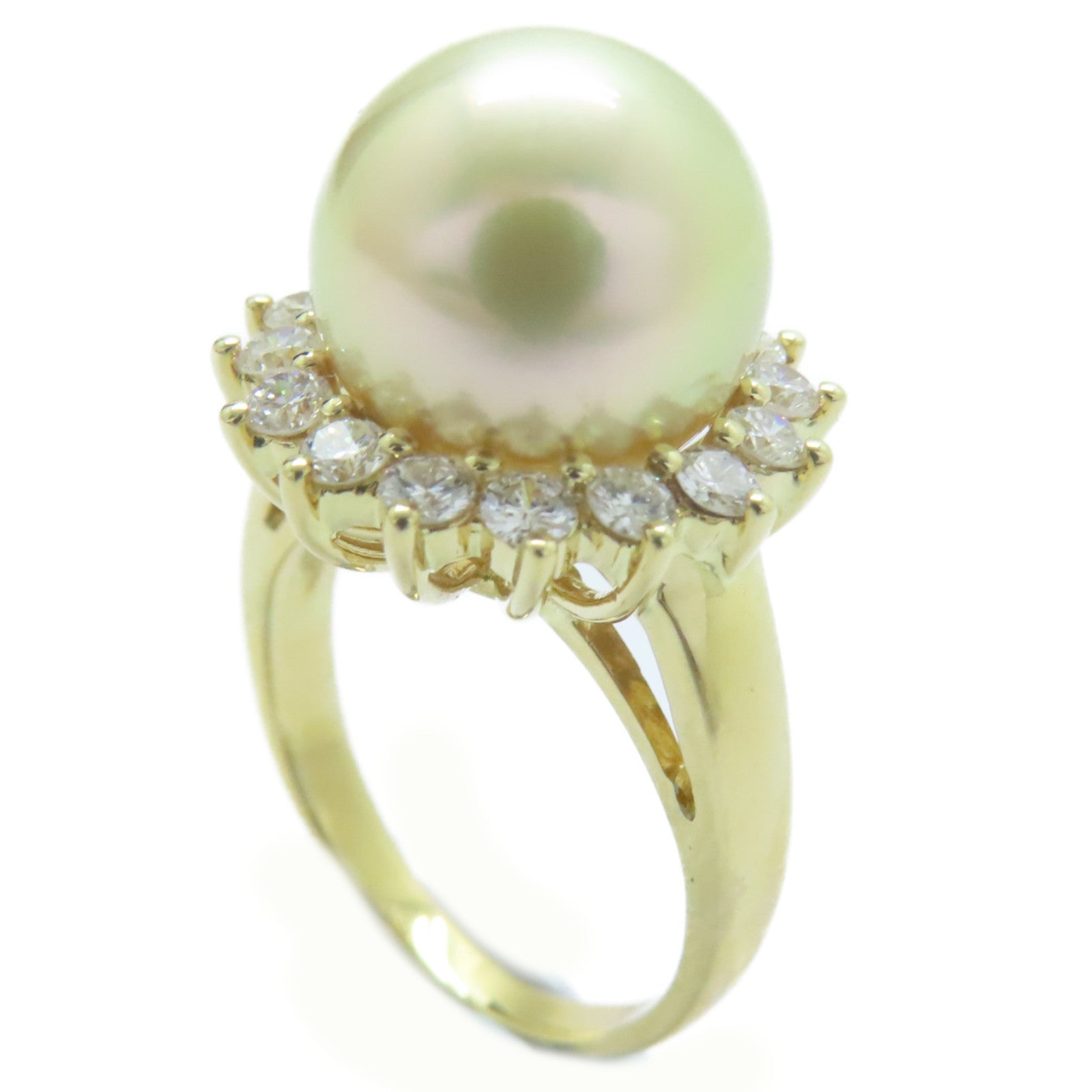JEWELRY 【激減優惠】18K黃金/Pearl 11.5mm/鑽石Pearl Ring戒指US#6.25