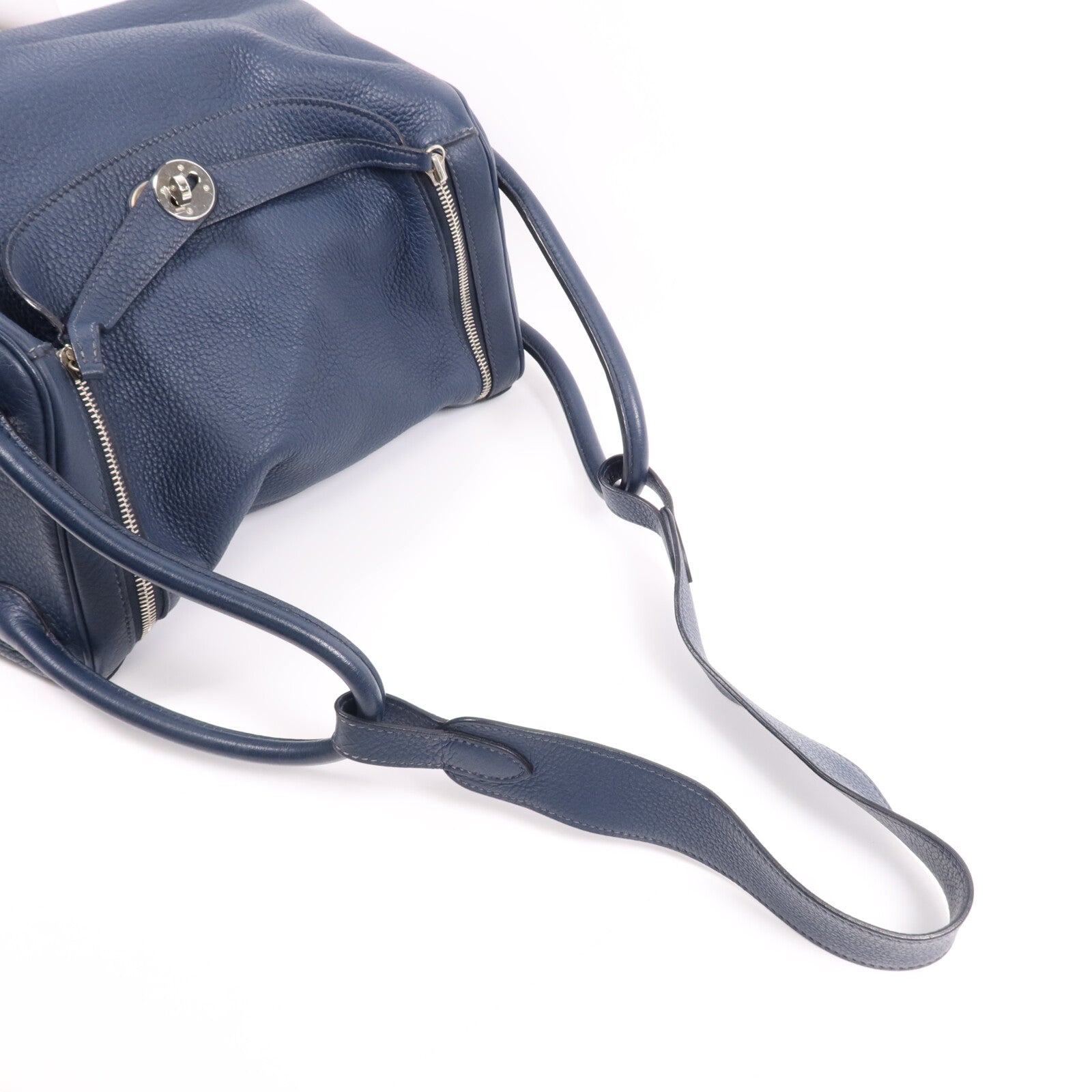 HERMES Clemence皮革Lindy 34銀扣手挽肩背兩用袋Navy