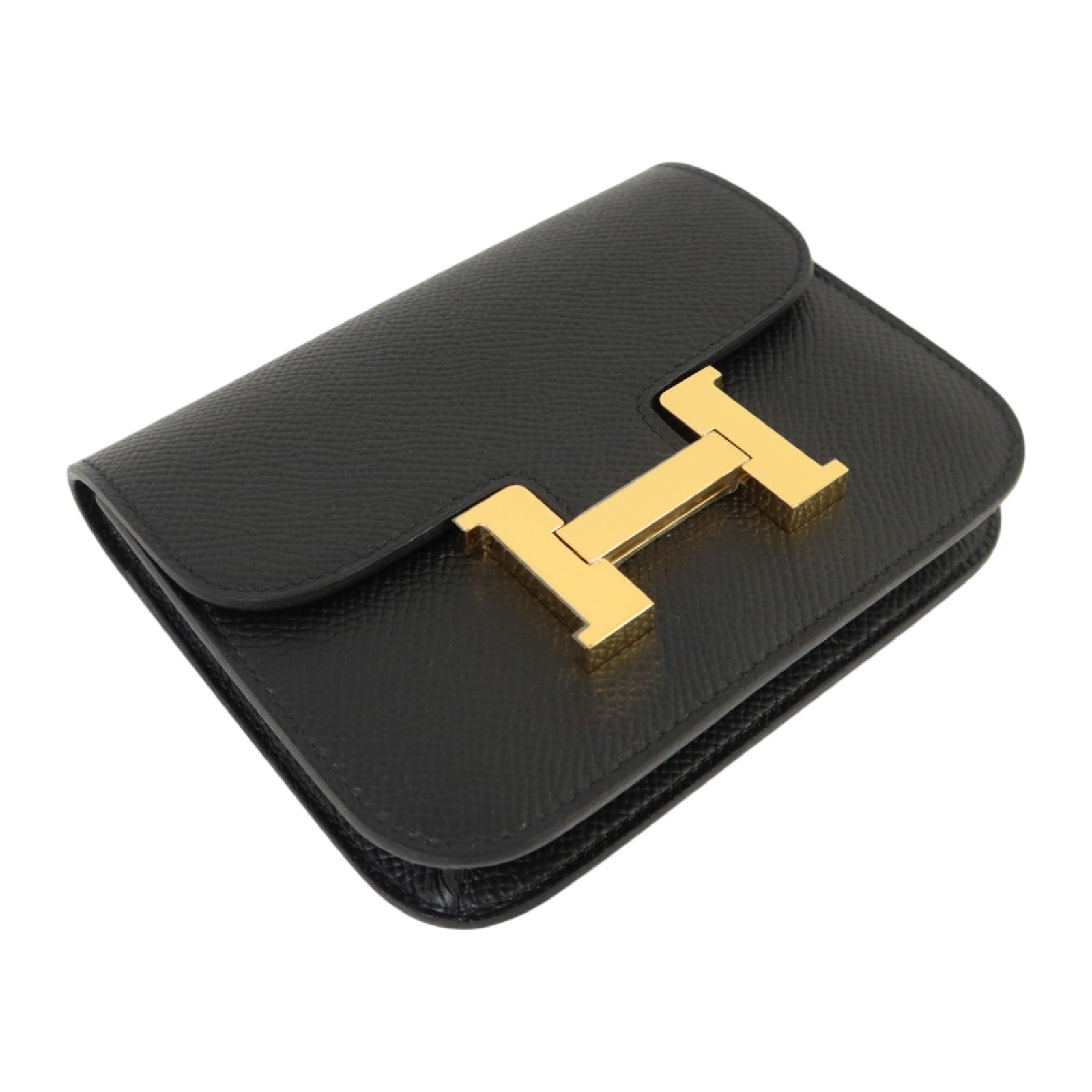 HERMES Epsom皮革Constance Slim金扣錢包Noir