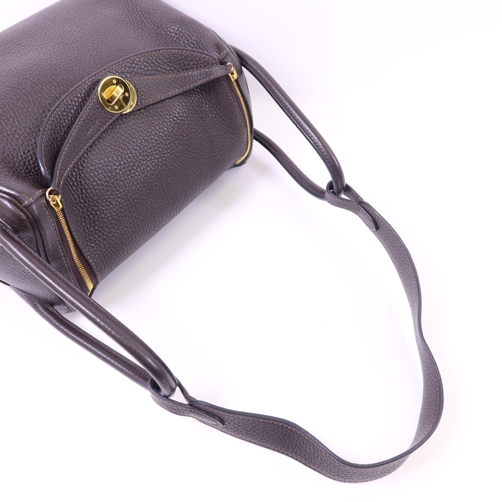 HERMES Clemence皮革Lindy 26金扣手挽肩背兩用袋Ebene