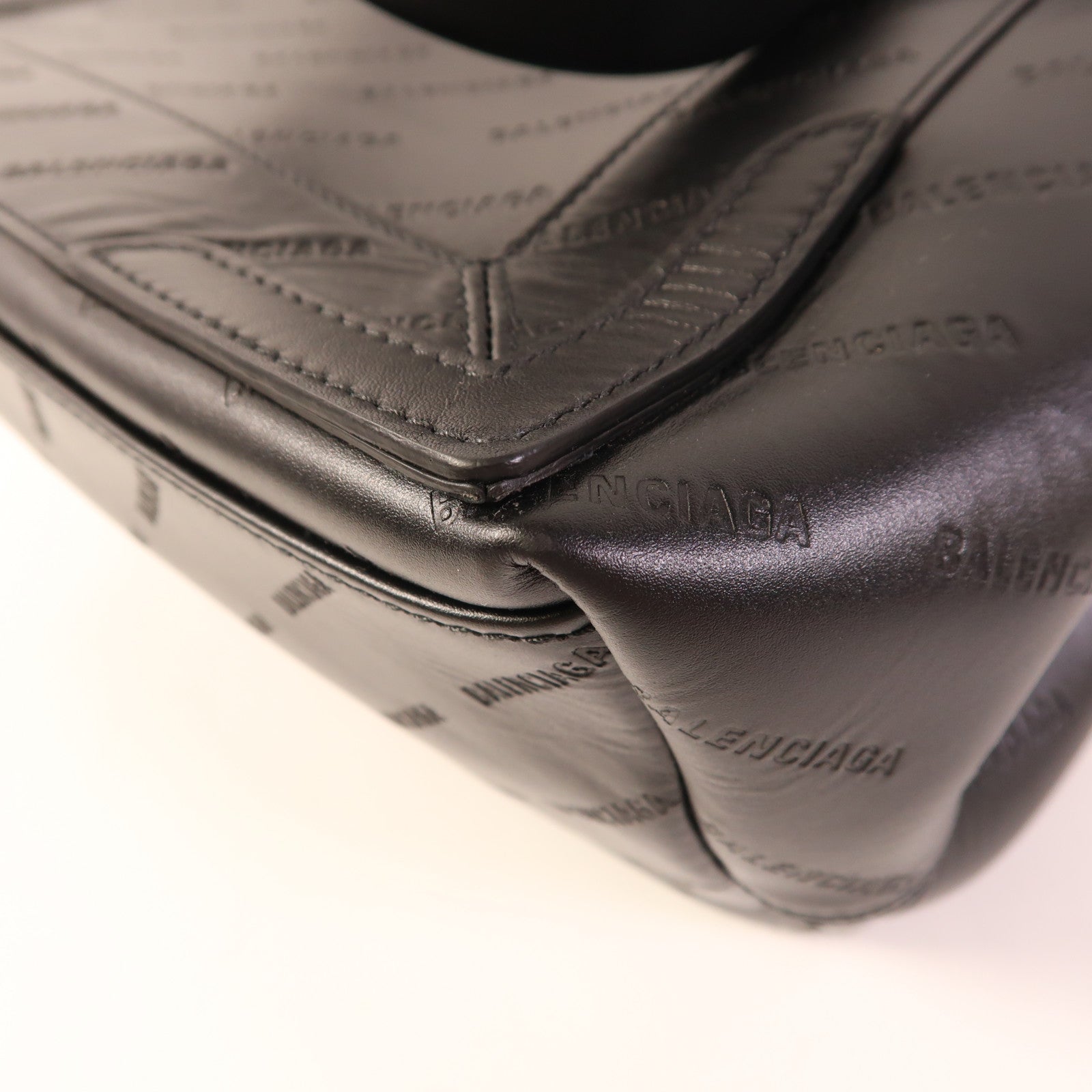 BALENCIAGA Navy Cabas Handbag 339933 Calfskin Leather Black