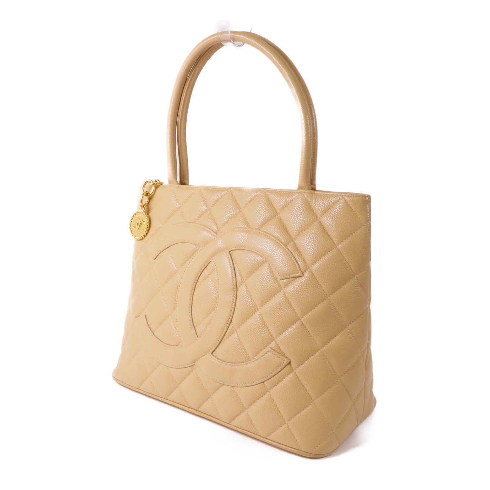 CHANEL 牛皮皮革Medallion金扣手挽袋