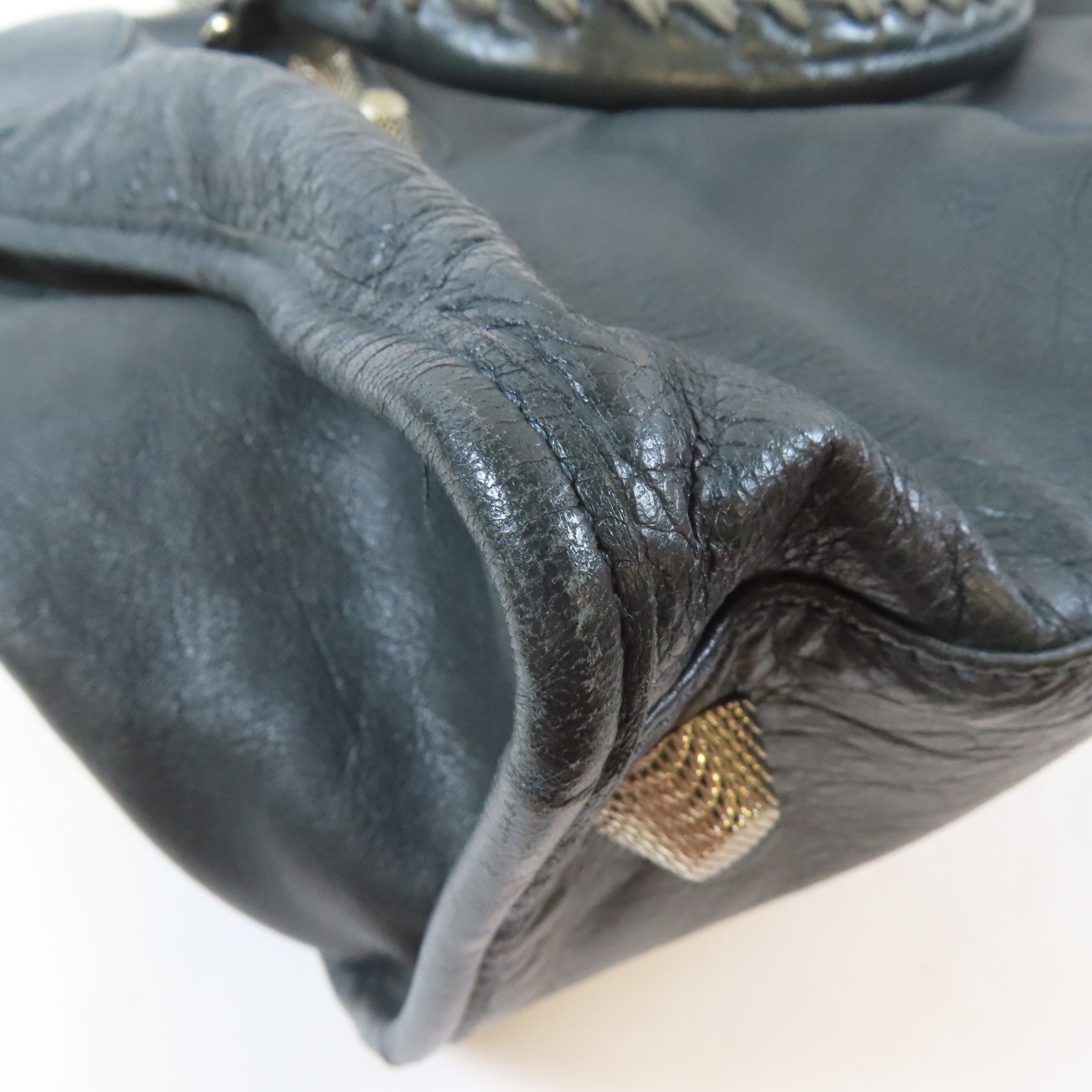 BALENCIAGA 牛皮皮革Giant Work銀扣手挽袋綠色