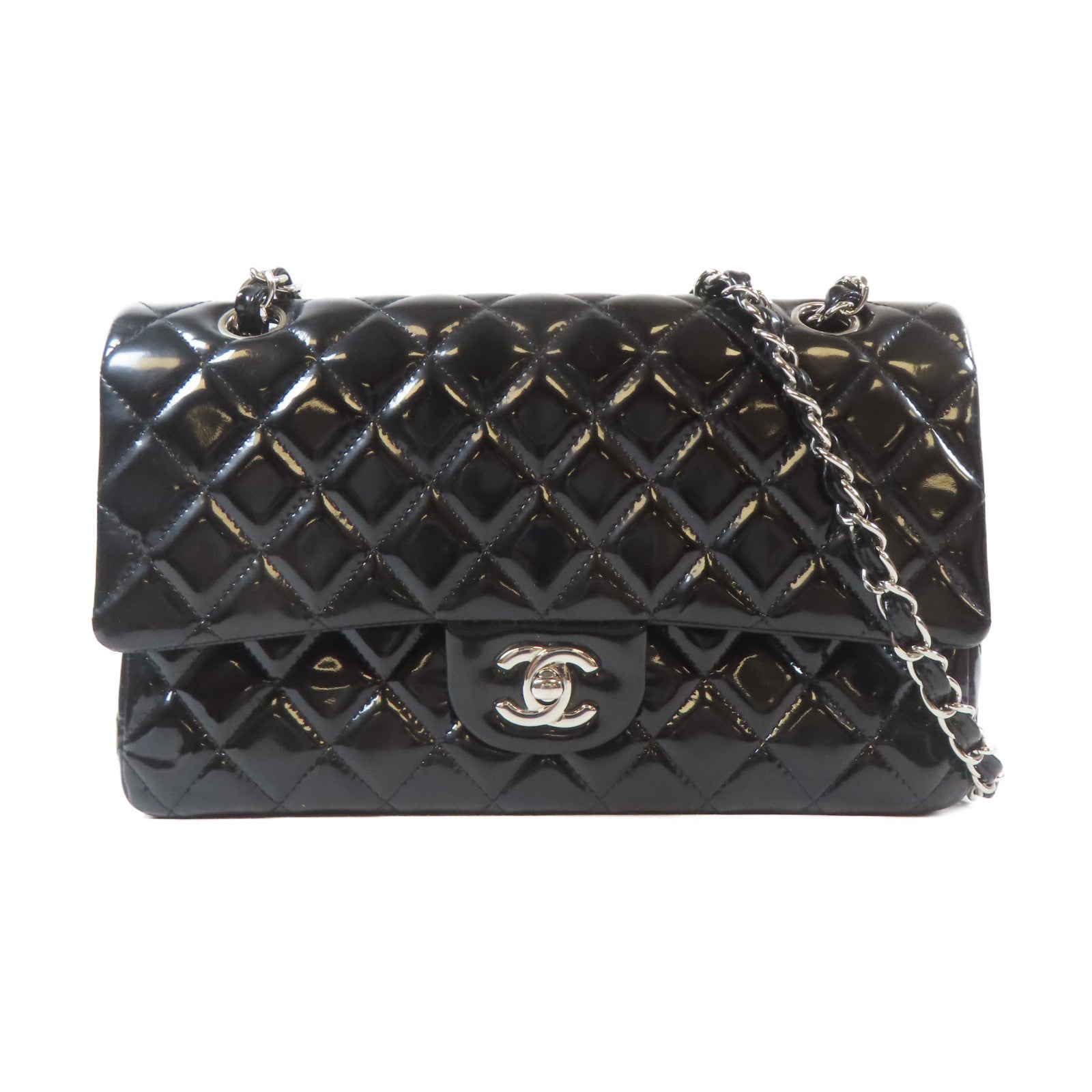CHANEL (PRICE DOWN) Quilted CC SHW Chain Shoulder Bag Patent Leather Black