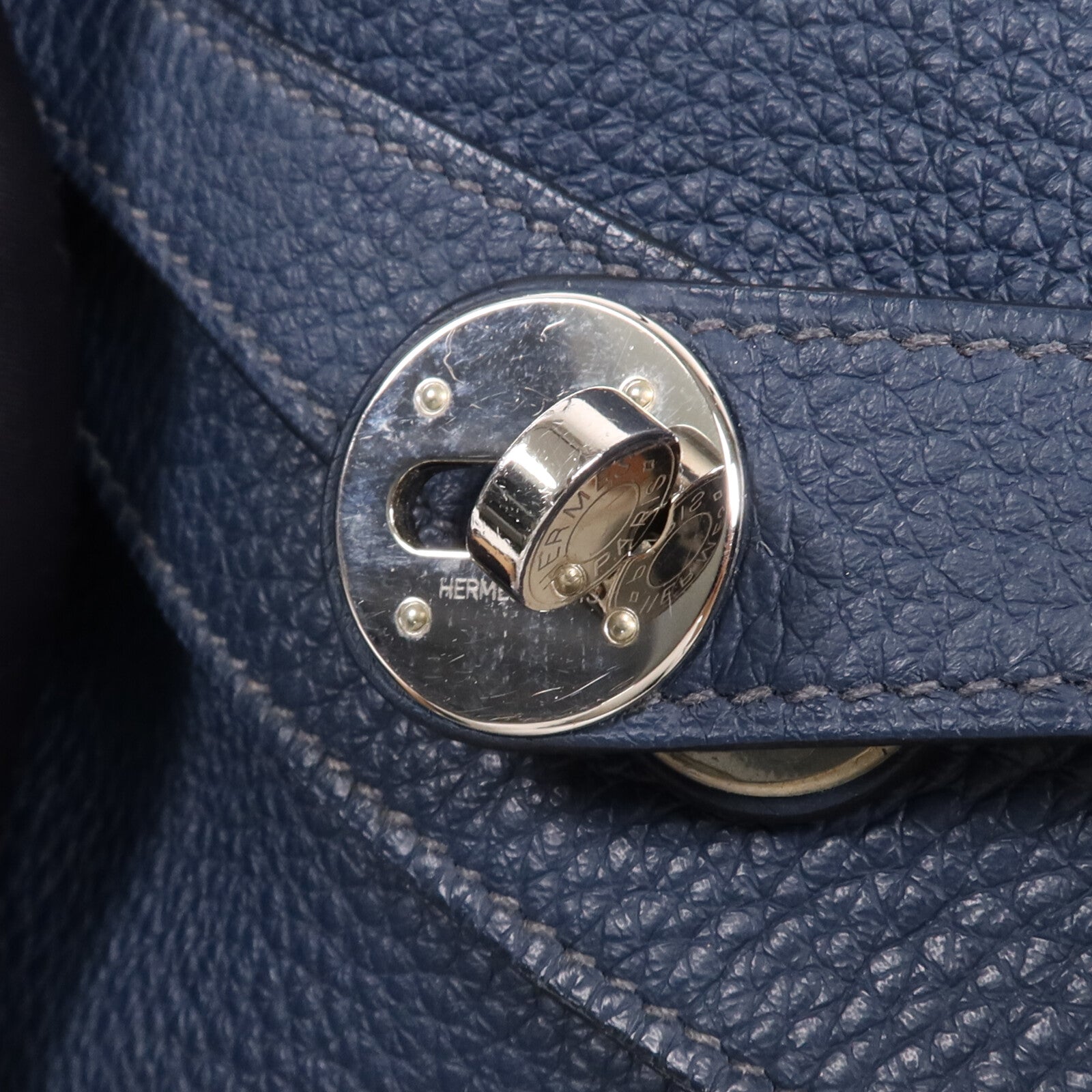 HERMES Clemence皮革Lindy 34銀扣手挽肩背兩用袋Navy