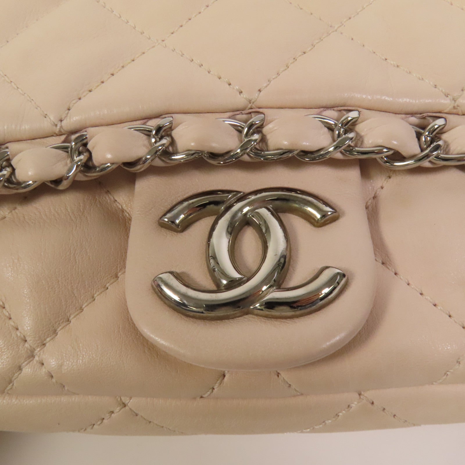 CHANEL 牛皮皮革Chain Shoulder銀扣肩背袋