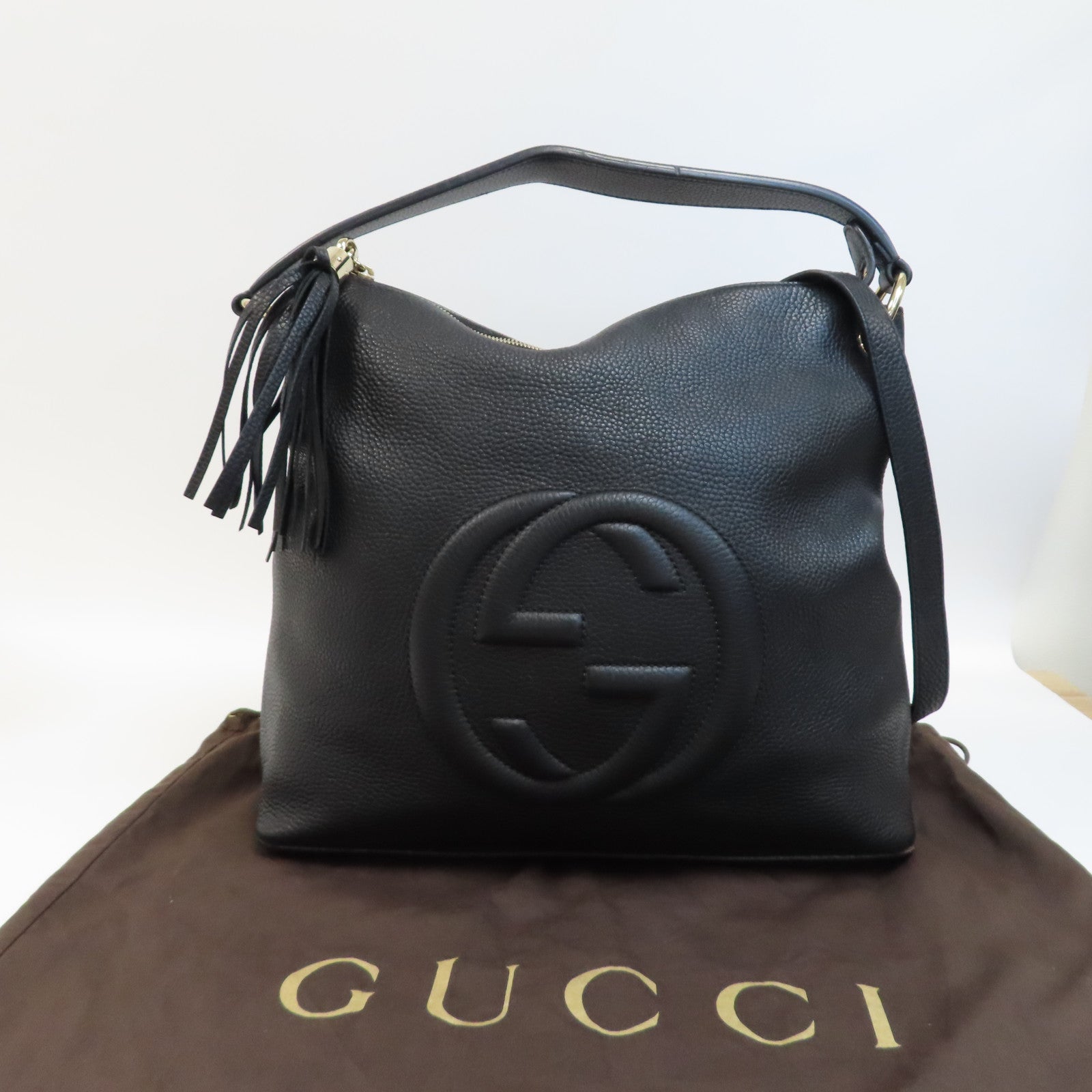 GUCCI 皮革Soho Shoulder Bag金扣手挽肩背兩用袋黑色