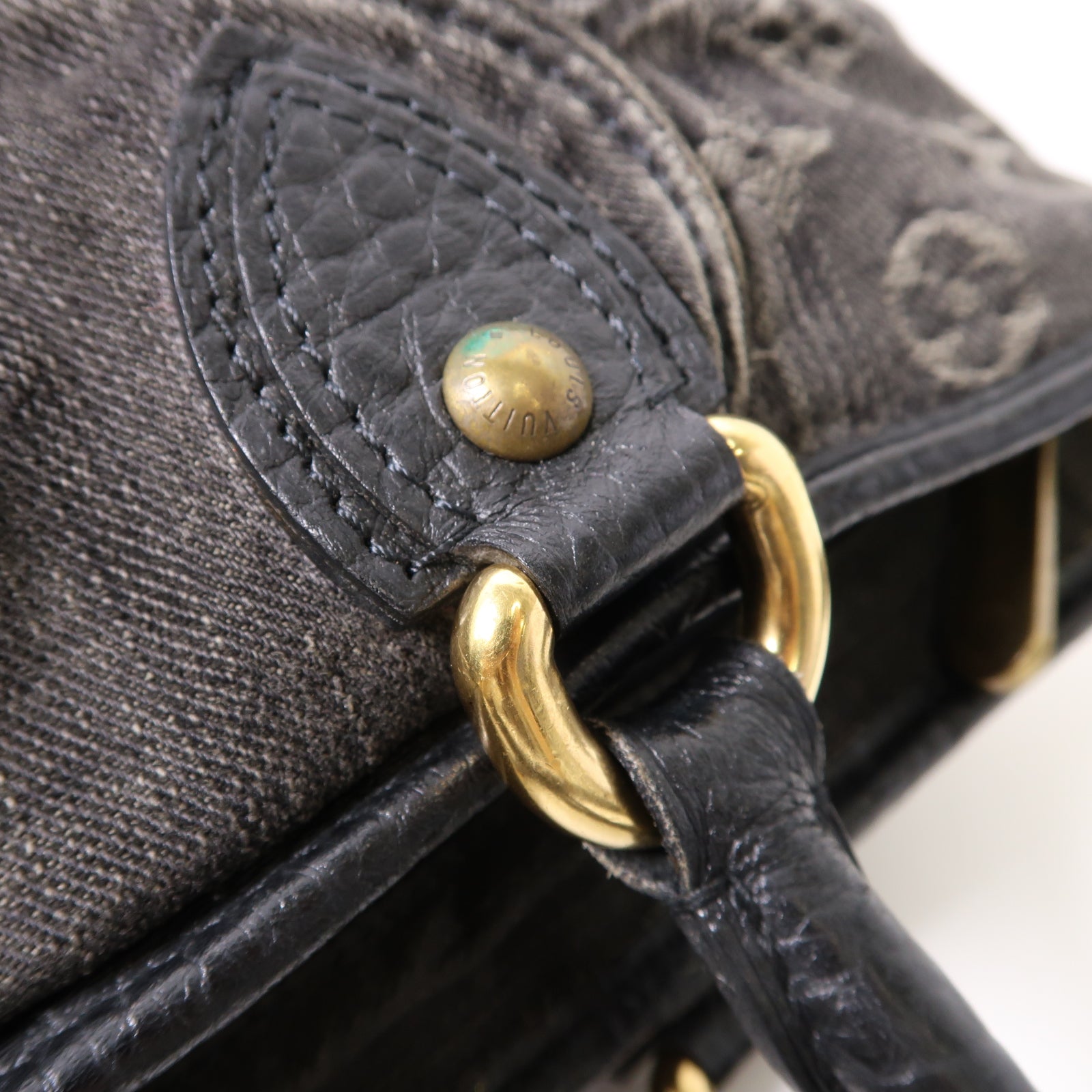 LOUIS VUITTON Monogram Denim Neo Cabby MM金扣肩背袋黑色