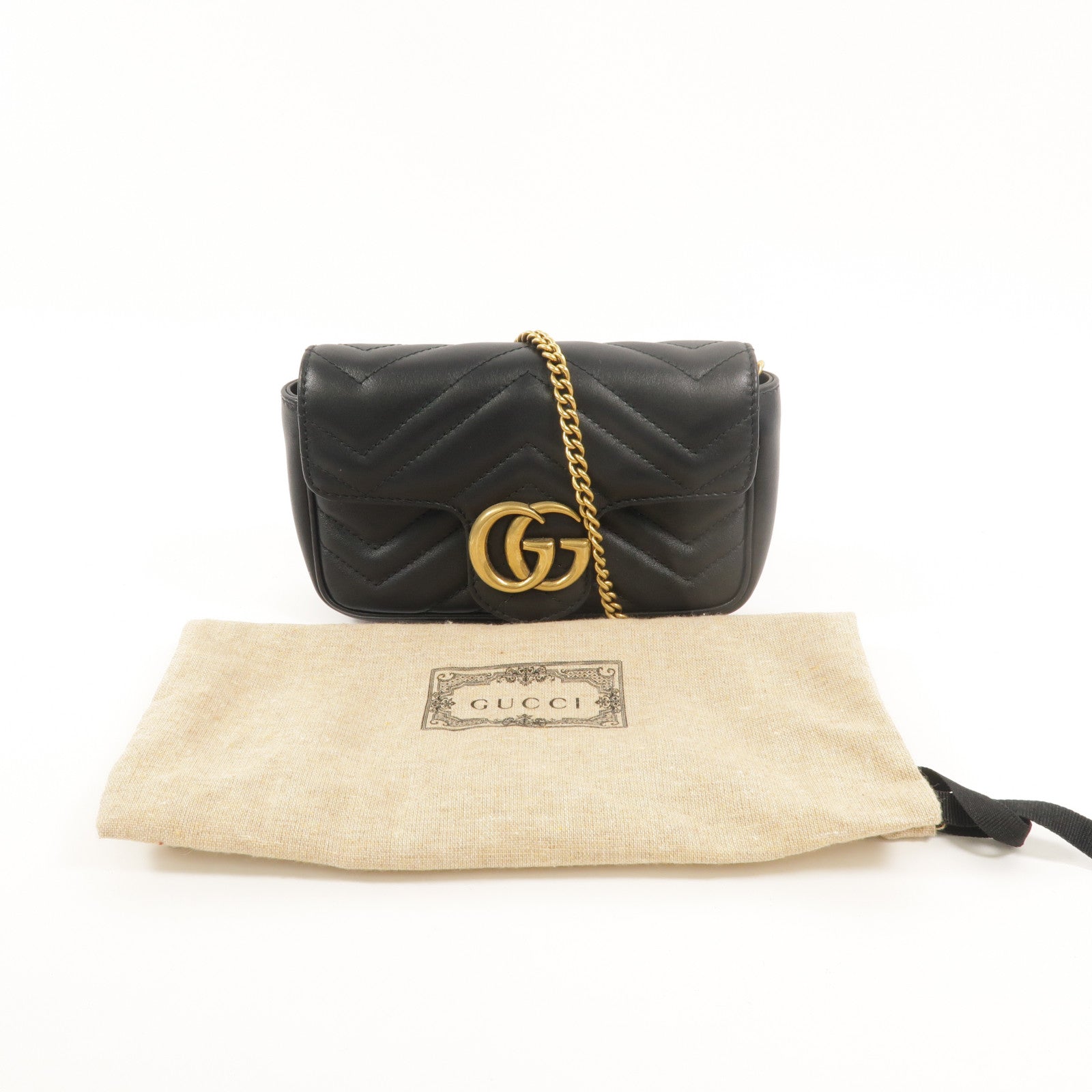 GUCCI 牛皮皮革GG Marmont Super Mini鏈帶肩背袋