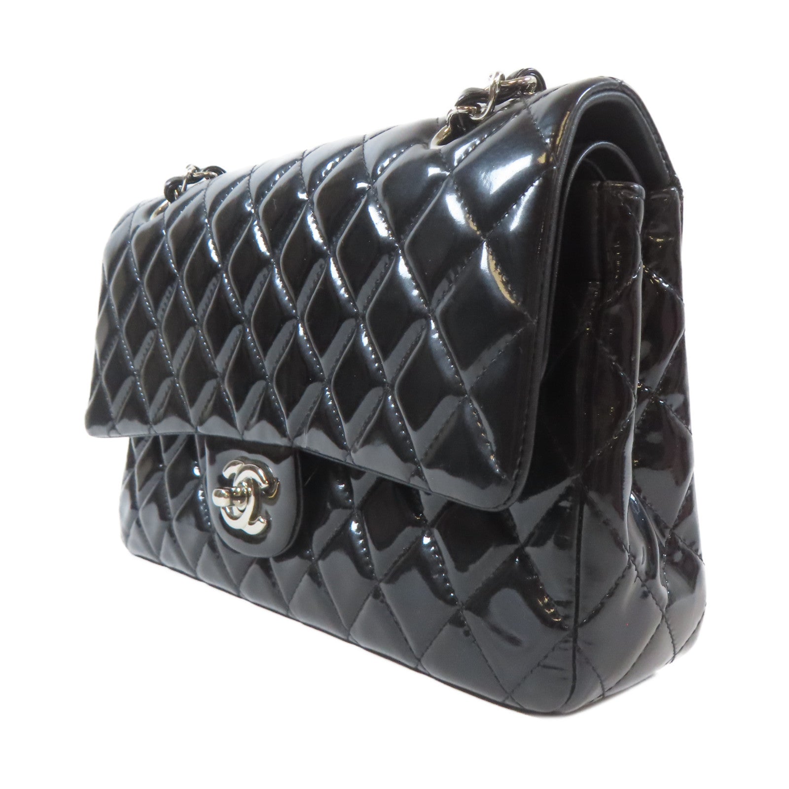CHANEL (PRICE DOWN) Quilted CC SHW Chain Shoulder Bag Patent Leather Black