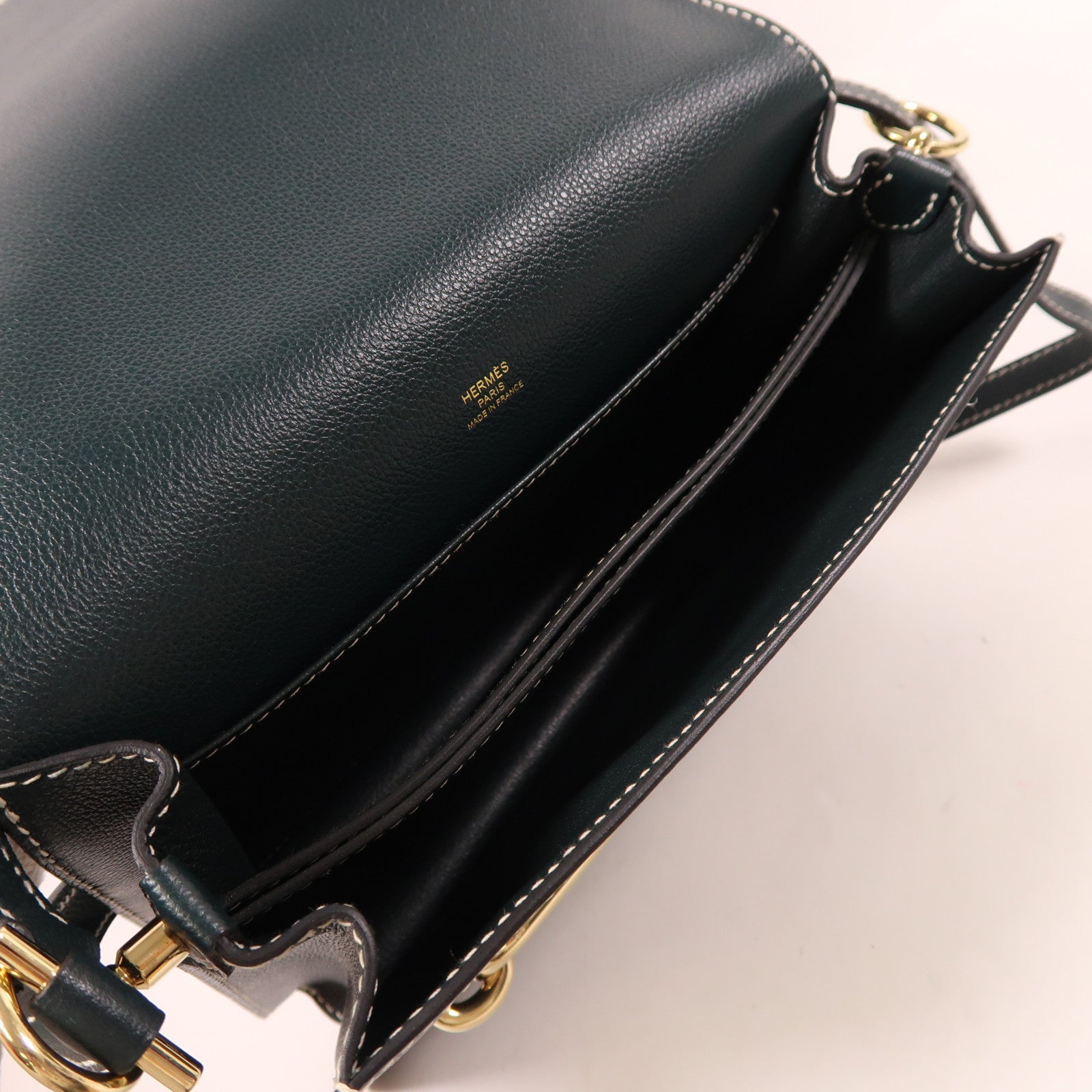 HERMES Evercolor皮革Roulis 23金扣肩背袋Vert Cypres