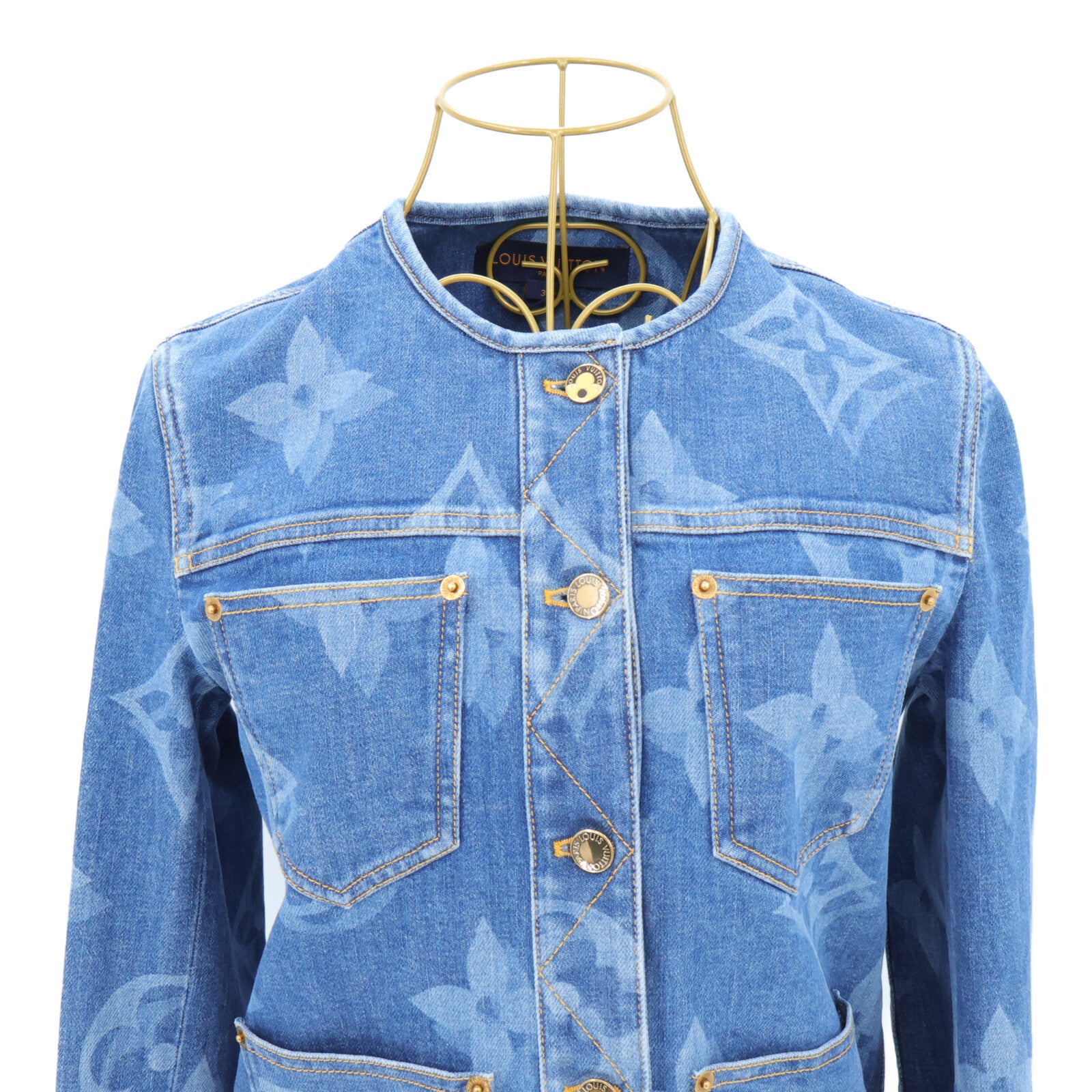 LOUIS VUITTON Giant Monogram Collarless Denim Jacket外套