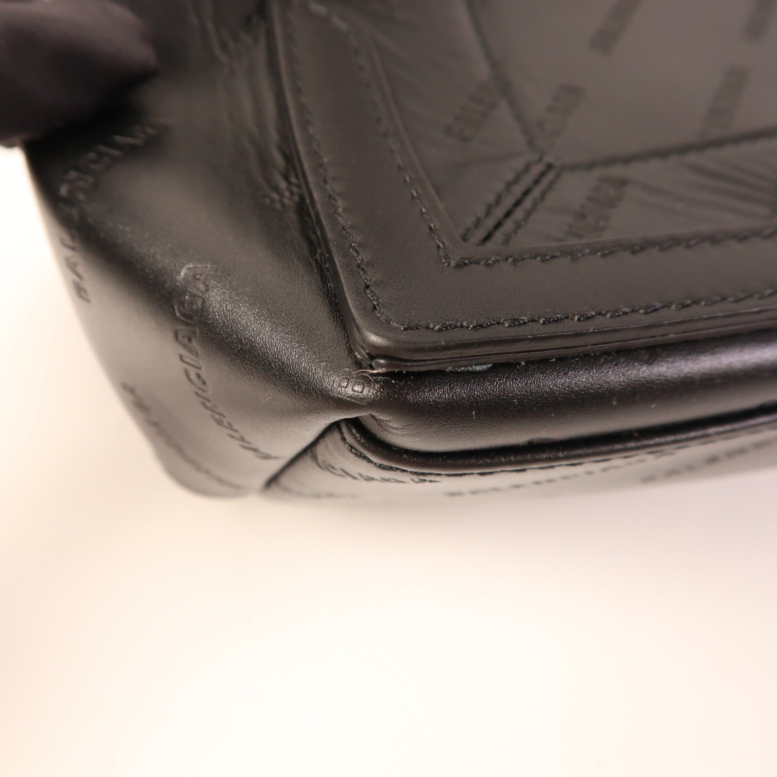 BALENCIAGA Navy Cabas Handbag 339933 Calfskin Leather Black