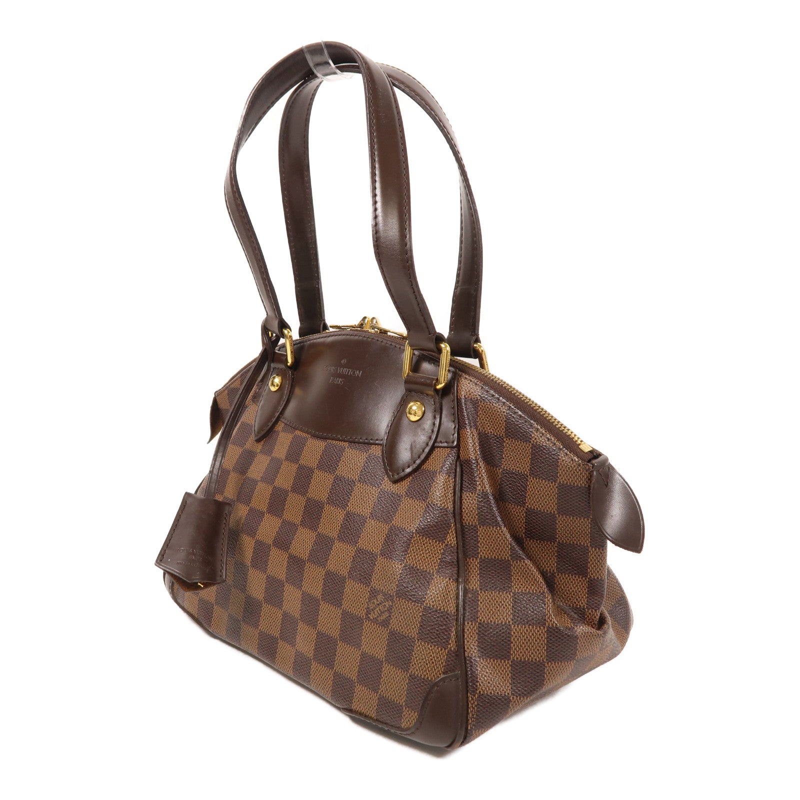LOUIS VUITTON Damier Verona PM金扣肩背袋棕色